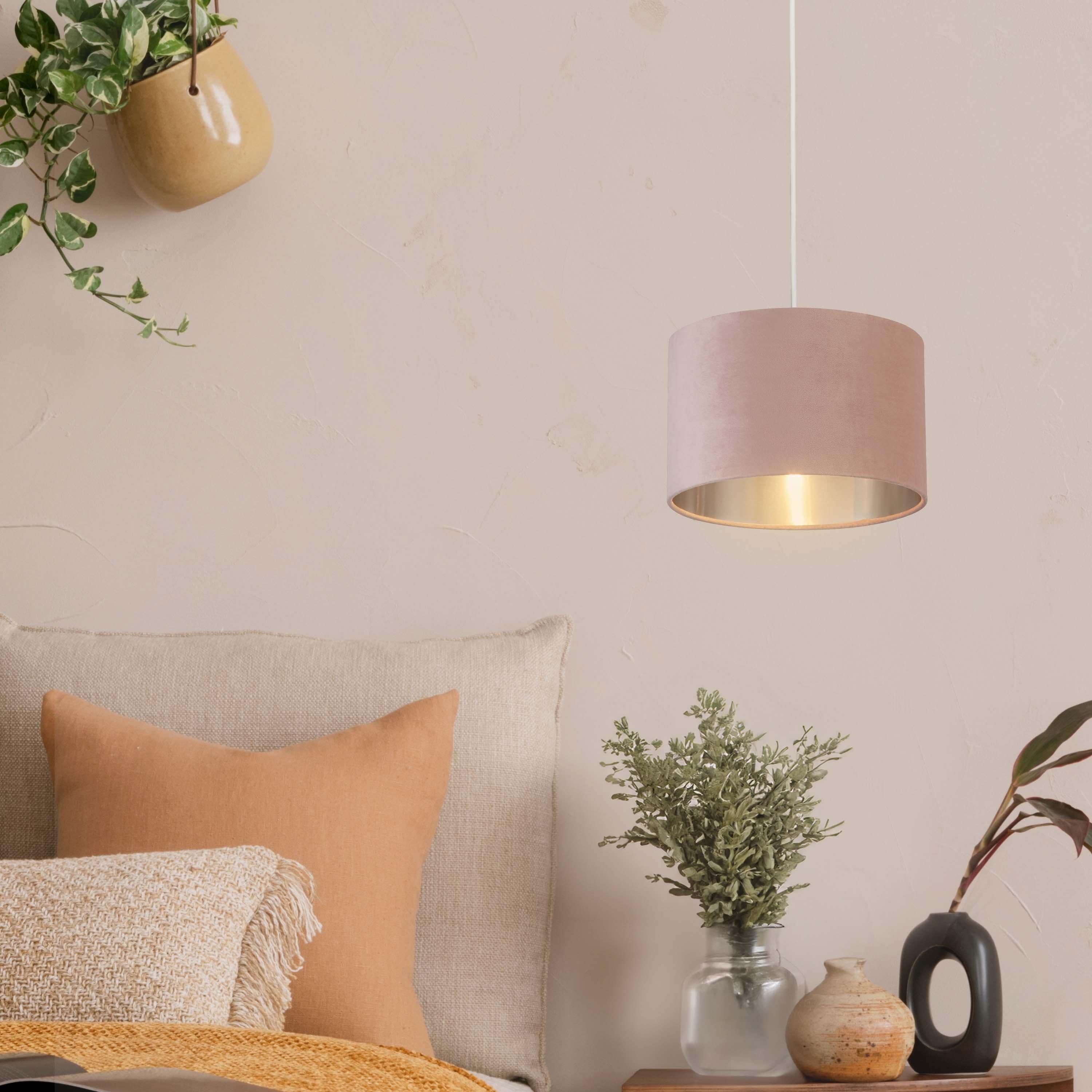 Pink - Lighting Collection - PINK VELVET DRUM SHADE & SILVER INNER (D27cm) - 1