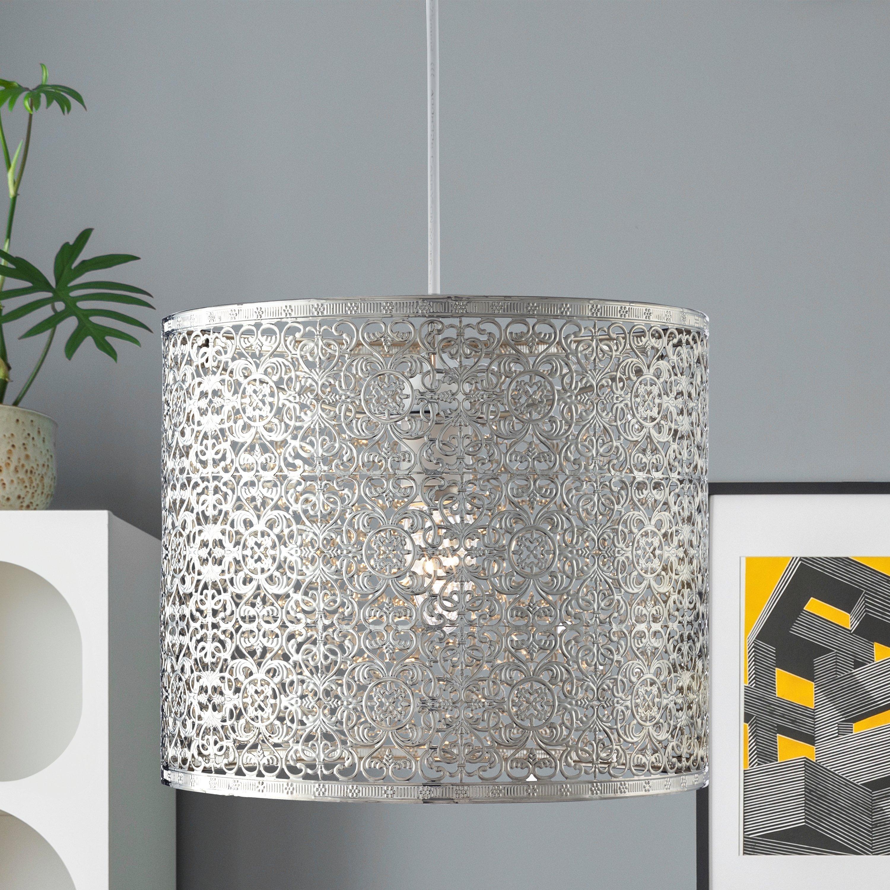 Lighting Collection  Non Elec Chrome Cylinder Metal Pendant - Shiny Nickel