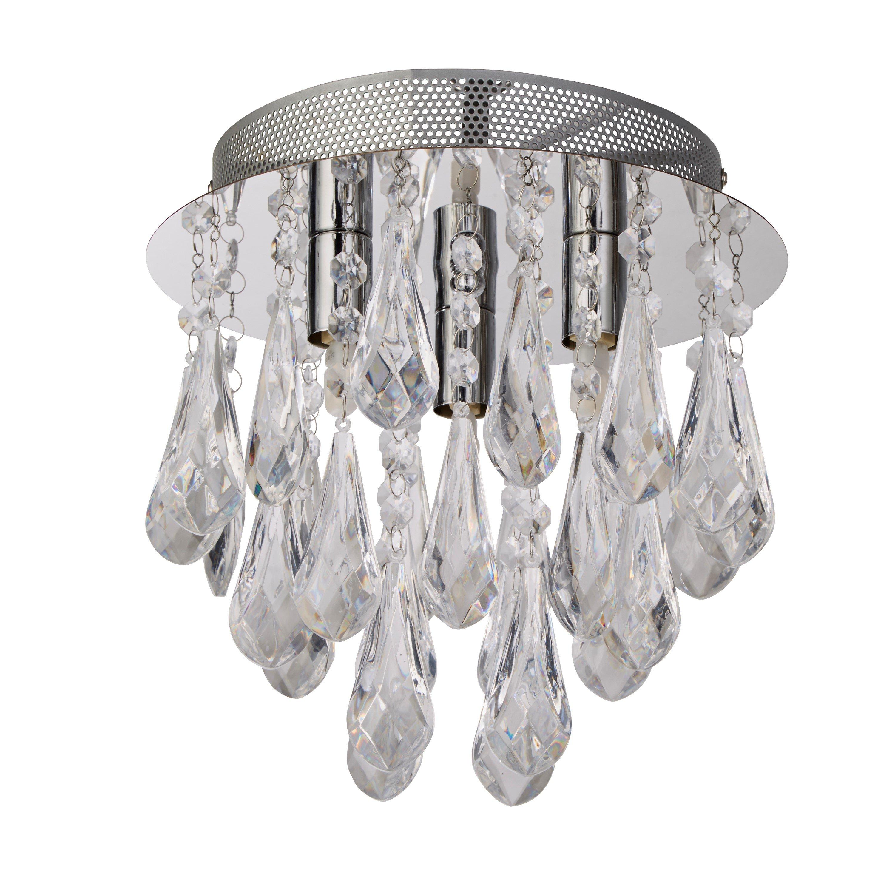 Chrome - Lighting Collection - 3lt Ceiling Flush - Chrome With Clear Acrylic Drop - 3