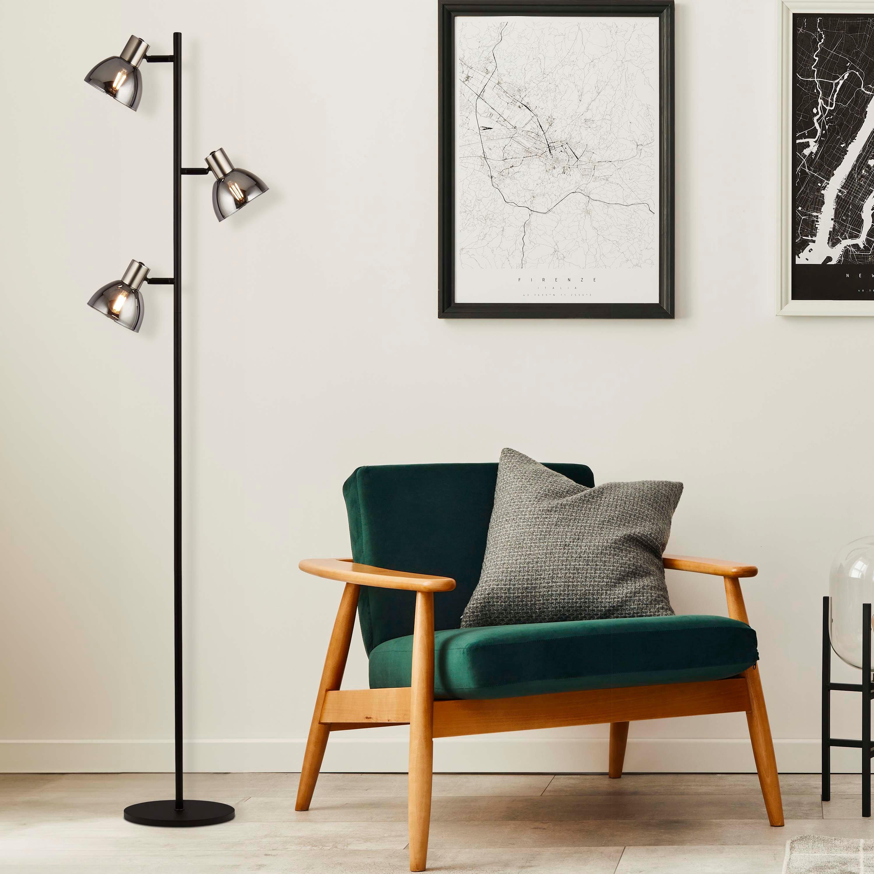 Smoke - Lighting Collection - Smoke Satin Nickel And Black Multi Head Floor Lam - 1