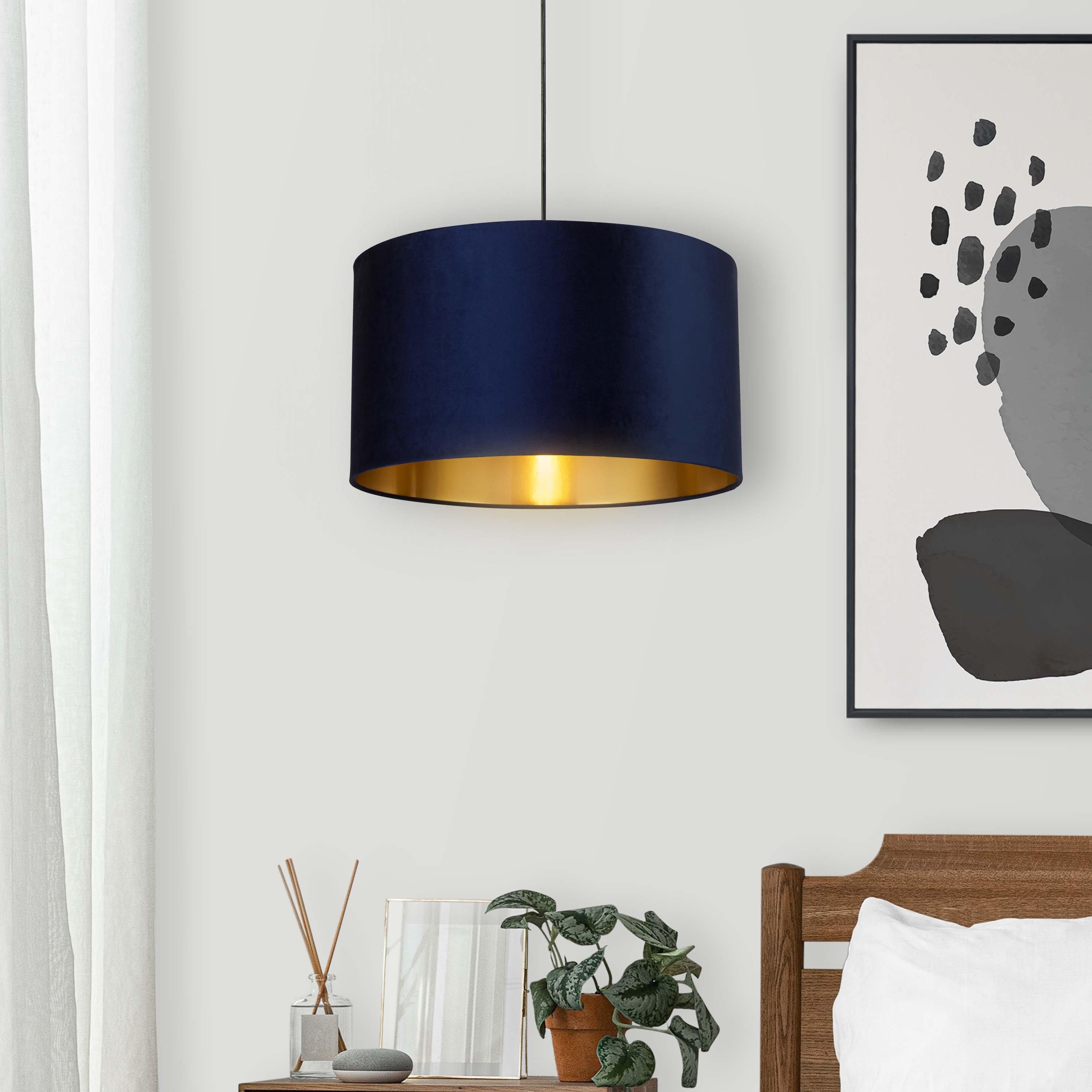 Lighting Collection NAVY VELVET DRUM SHADE & GOLD INNER (D50cm)