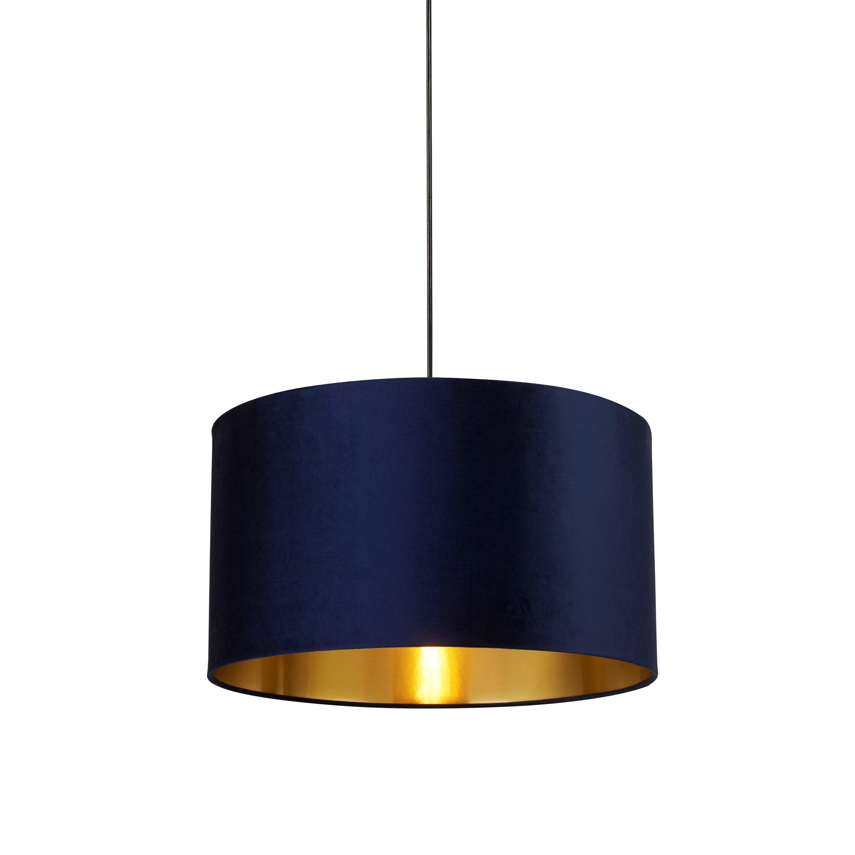 Navy - Lighting Collection - NAVY VELVET DRUM SHADE & GOLD INNER (D50cm) - 2