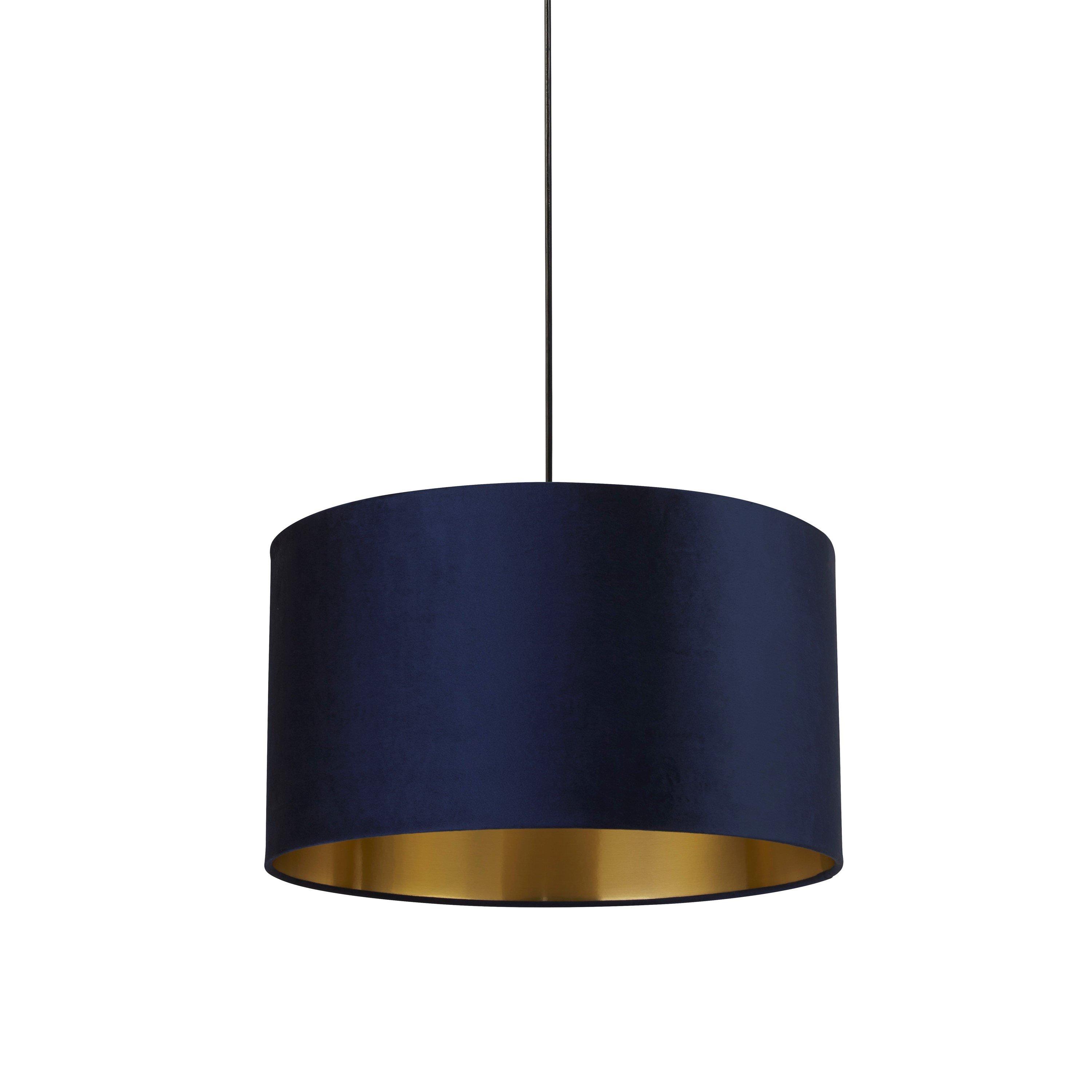 Navy - Lighting Collection - NAVY VELVET DRUM SHADE & GOLD INNER (D50cm) - 3