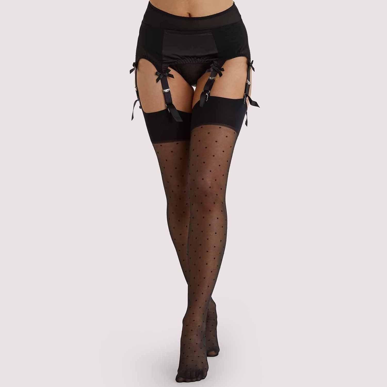 Black - Playful Promises - Dotty Seamed Stockings With Bow Black - 1