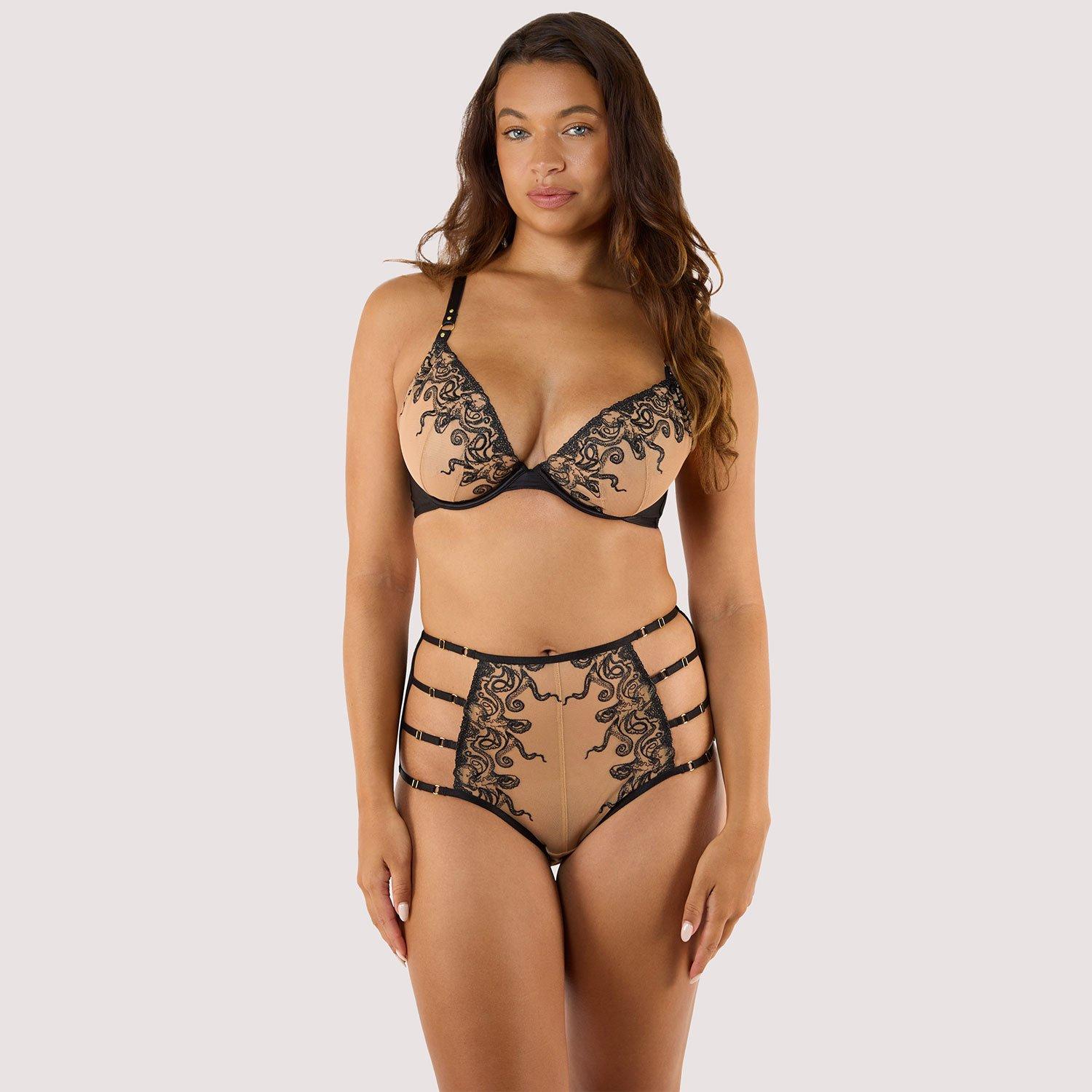 Black - Playful Promises - Octopus Black Embroidery Plunge Bra - 4