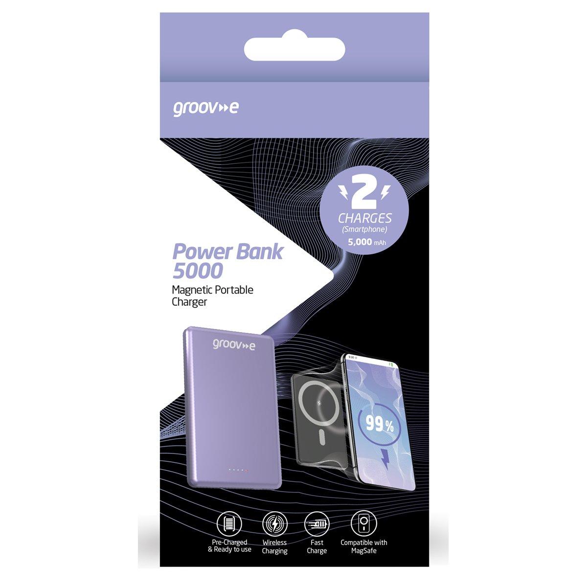 Lilac - Groov-e - 5000mAh Portable Magnetic Wireless Charger - 3