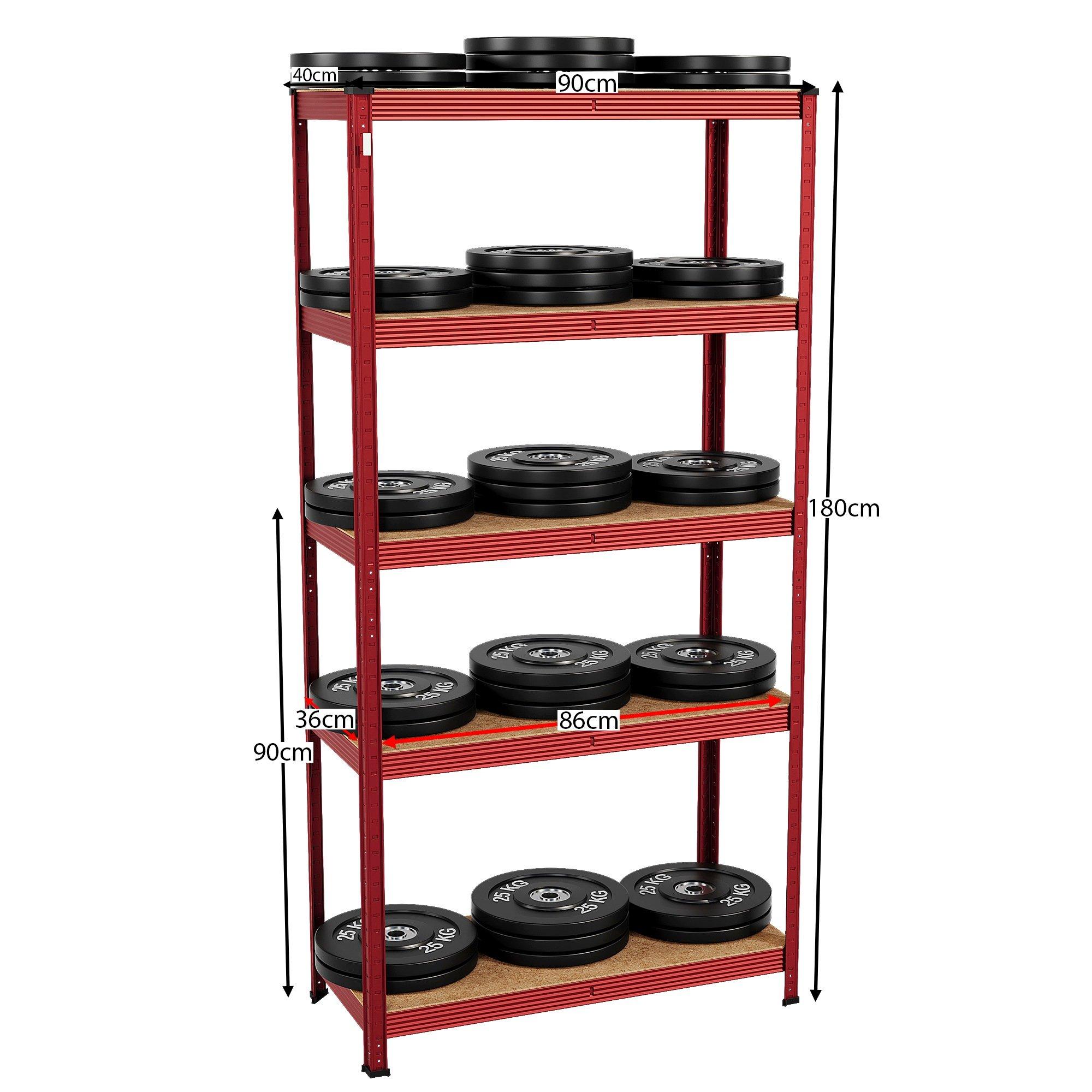 Red - Lassic - 5 Tier Heavy Duty Large Garage Shelves - 3 Bay - 2