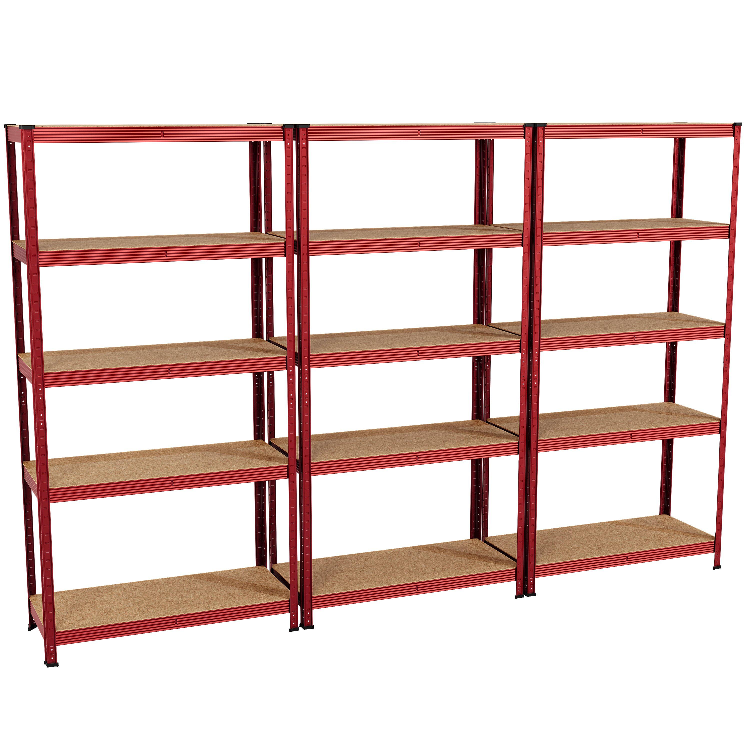 Red - Lassic - 5 Tier Heavy Duty Large Garage Shelves - 3 Bay - 9