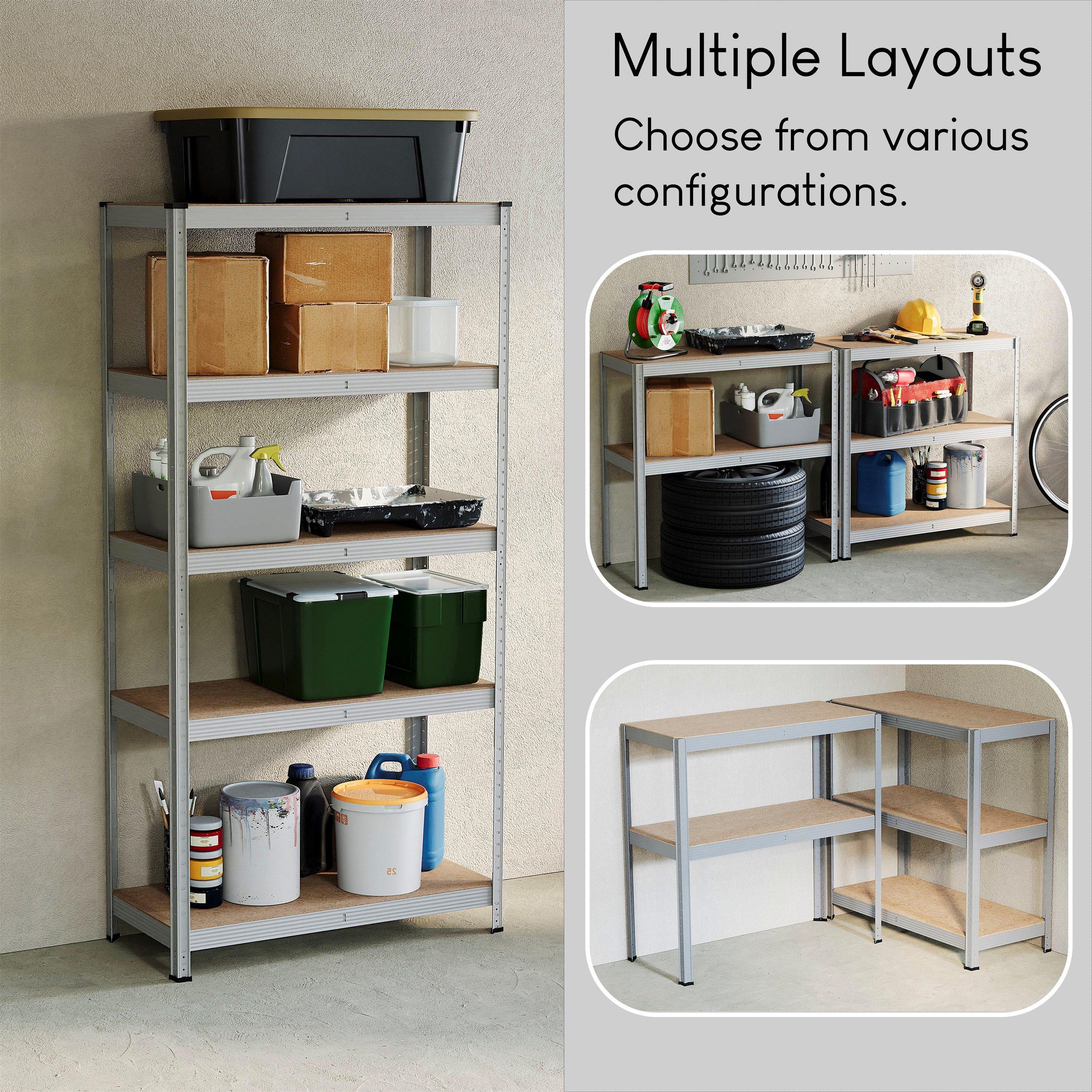 Galvanised - Lassic - 5 Tier Heavy Duty Large Garage Shelves - 3 Bay - 4