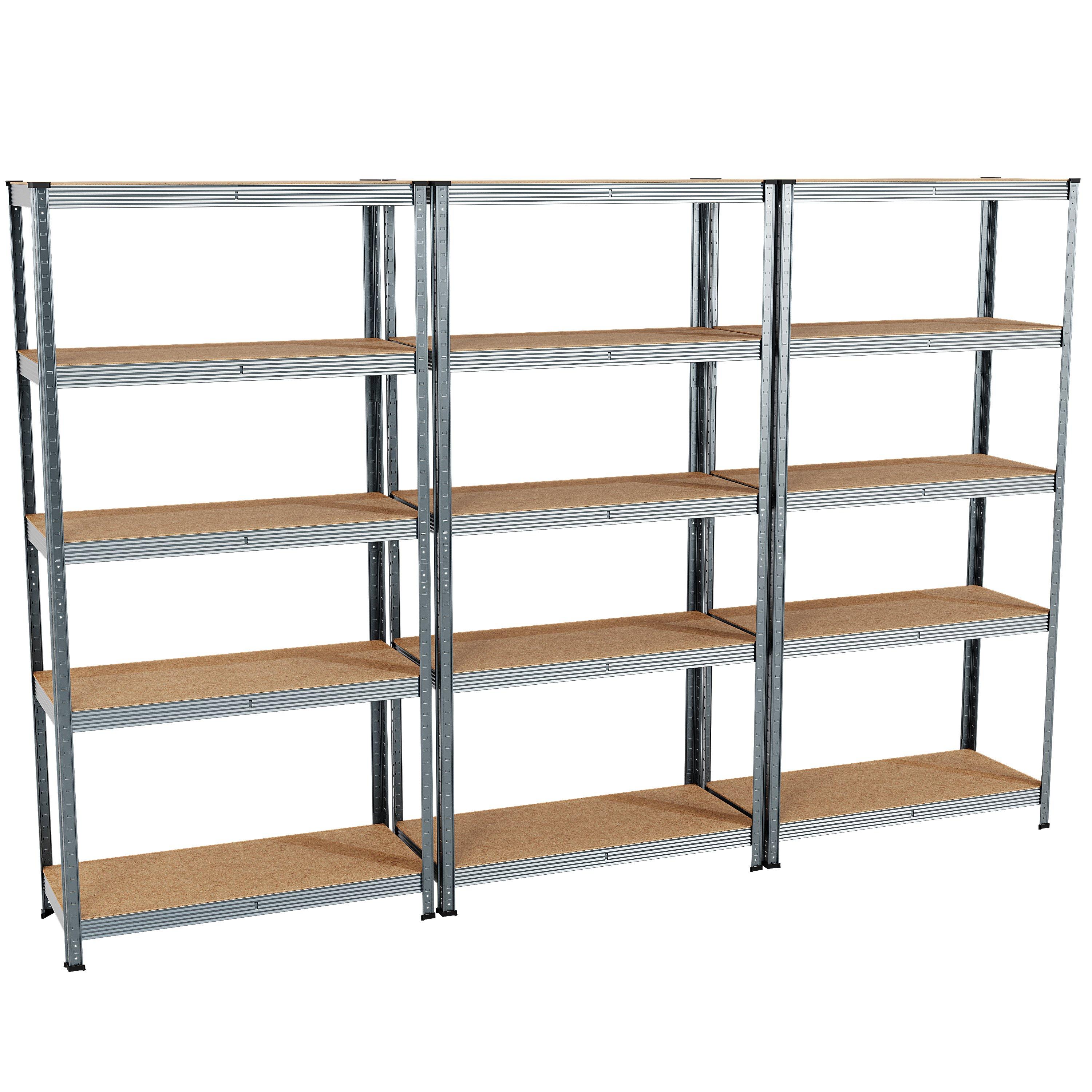 Galvanised - Lassic - 5 Tier Heavy Duty Large Garage Shelves - 3 Bay - 9