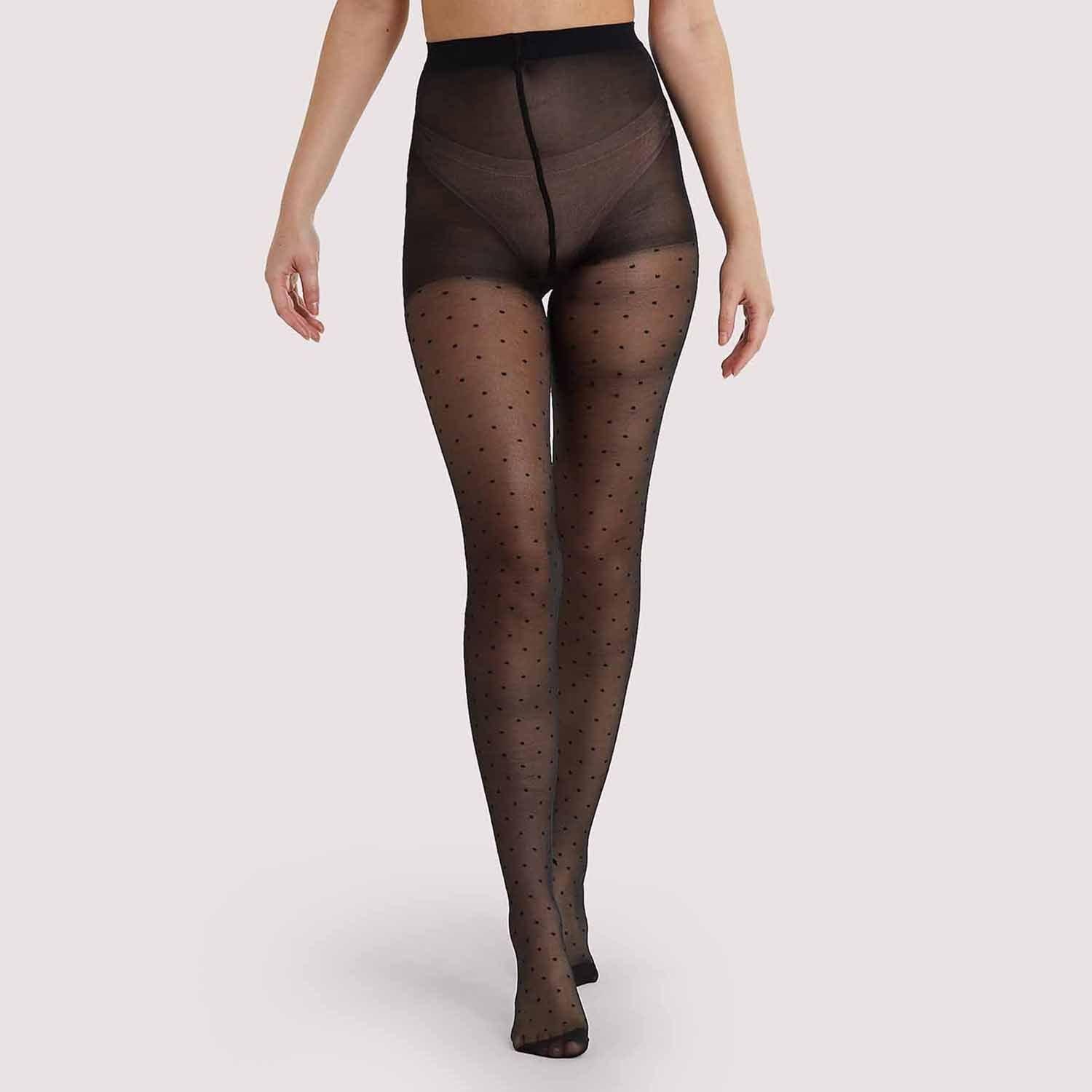 Black - Playful Promises - Dotty Seamed Tights With Bow Black - 1