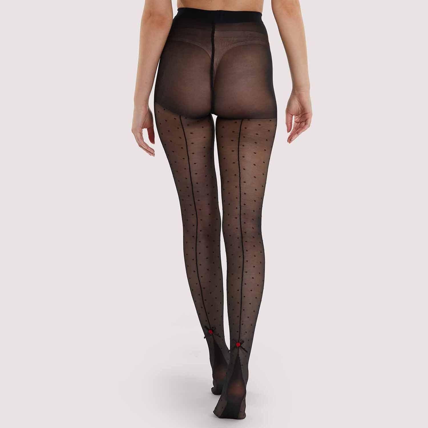 Black - Playful Promises - Dotty Seamed Tights With Bow Black - 2