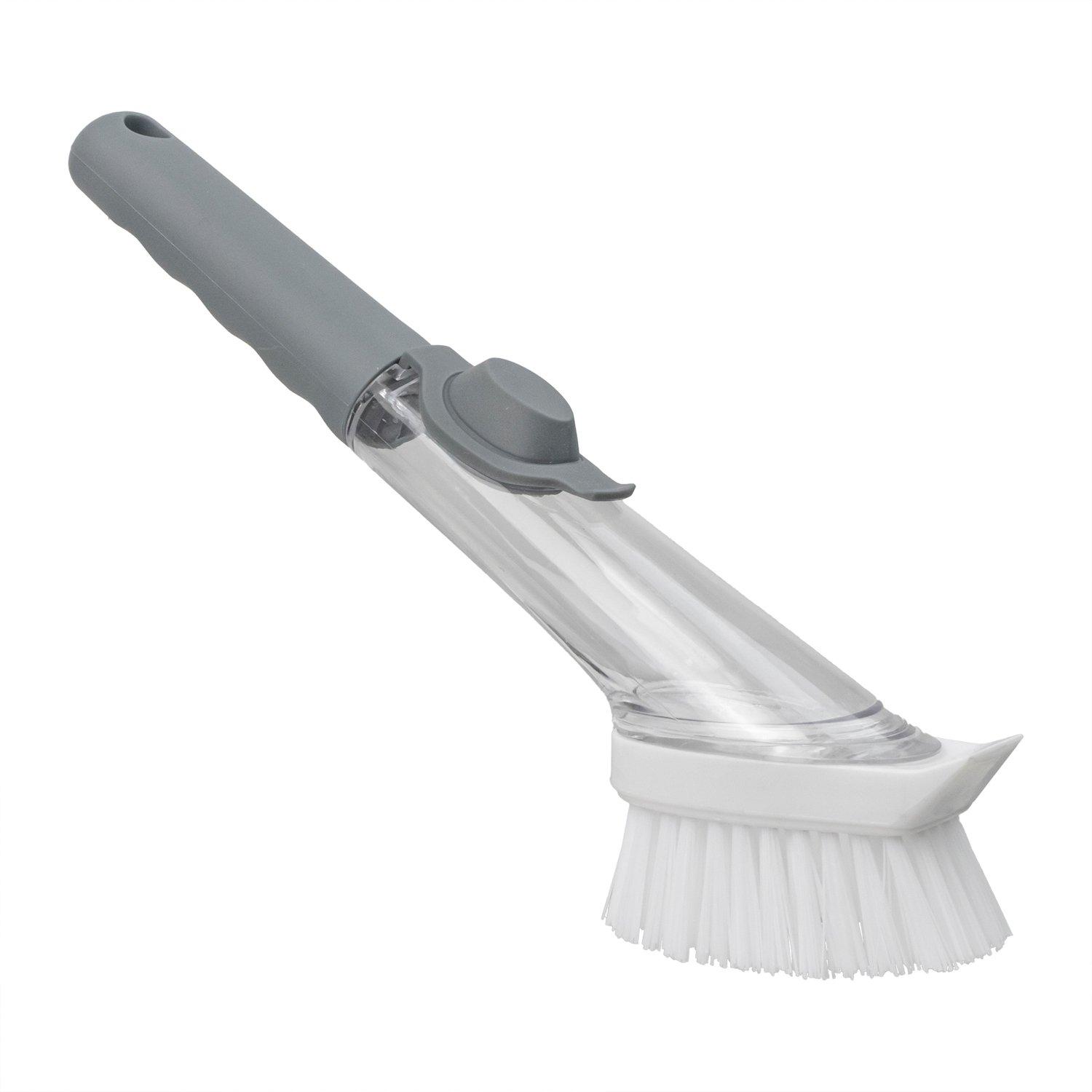Grey - JVL - JVL Soap Dispensing Dish Brush with Replacement He - 1