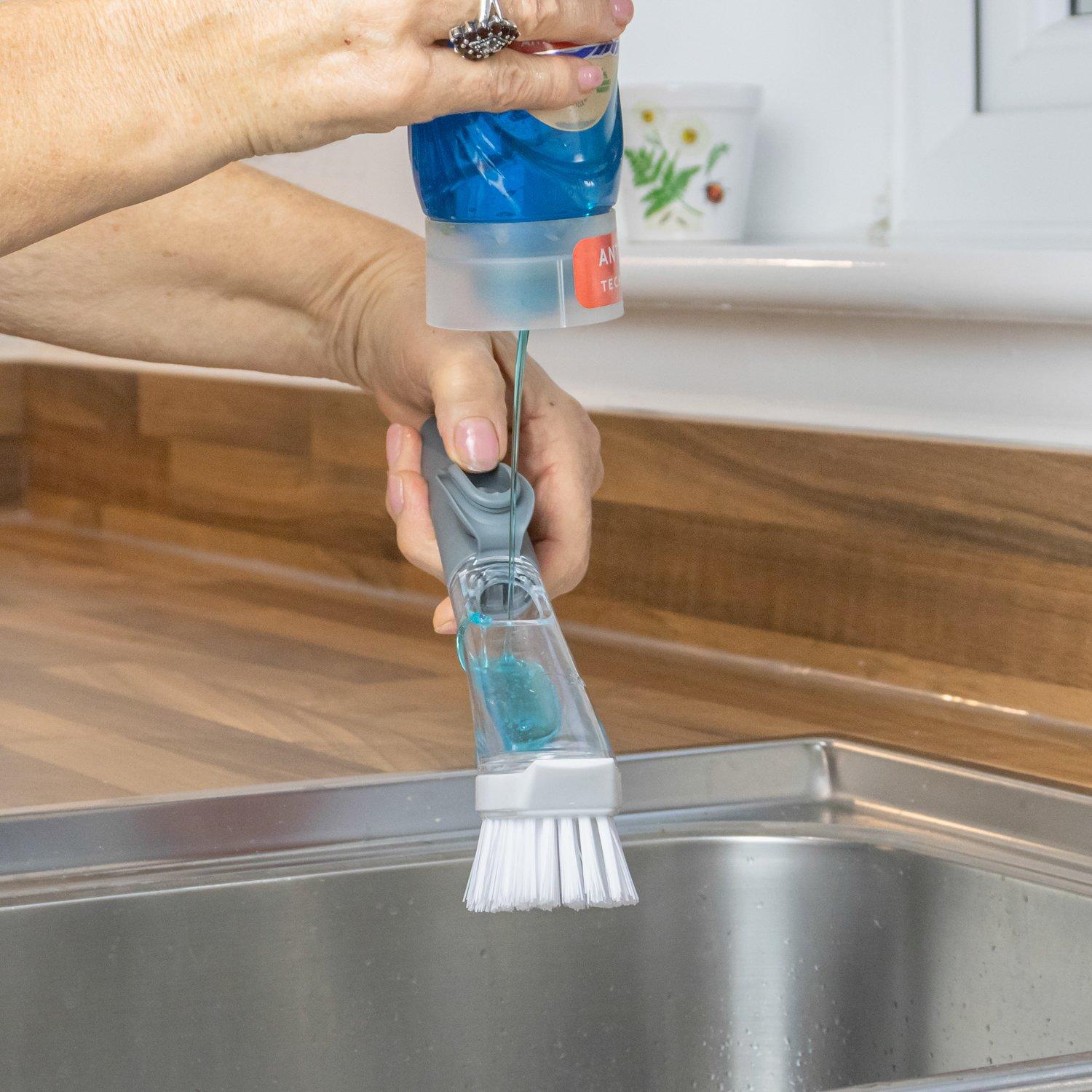 Grey - JVL - JVL Soap Dispensing Dish Brush with Replacement He - 7