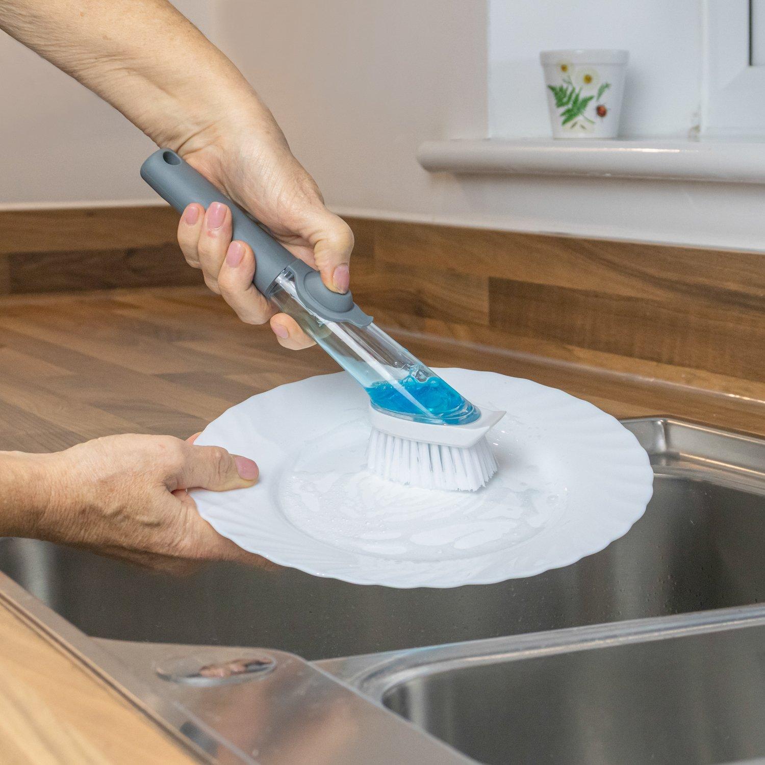 Grey - JVL - JVL Soap Dispensing Dish Brush with Replacement He - 8