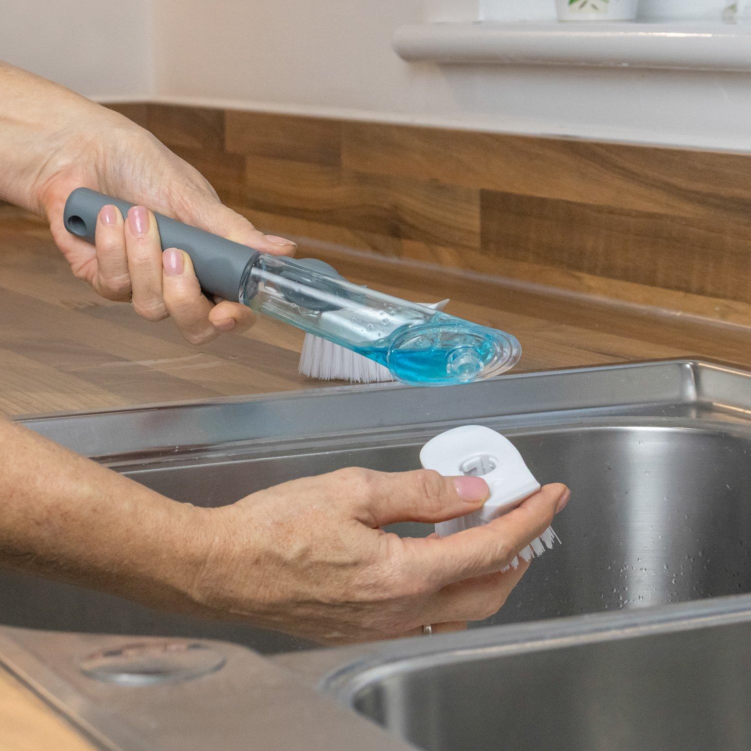 Grey - JVL - JVL Soap Dispensing Dish Brush with Replacement He - 9