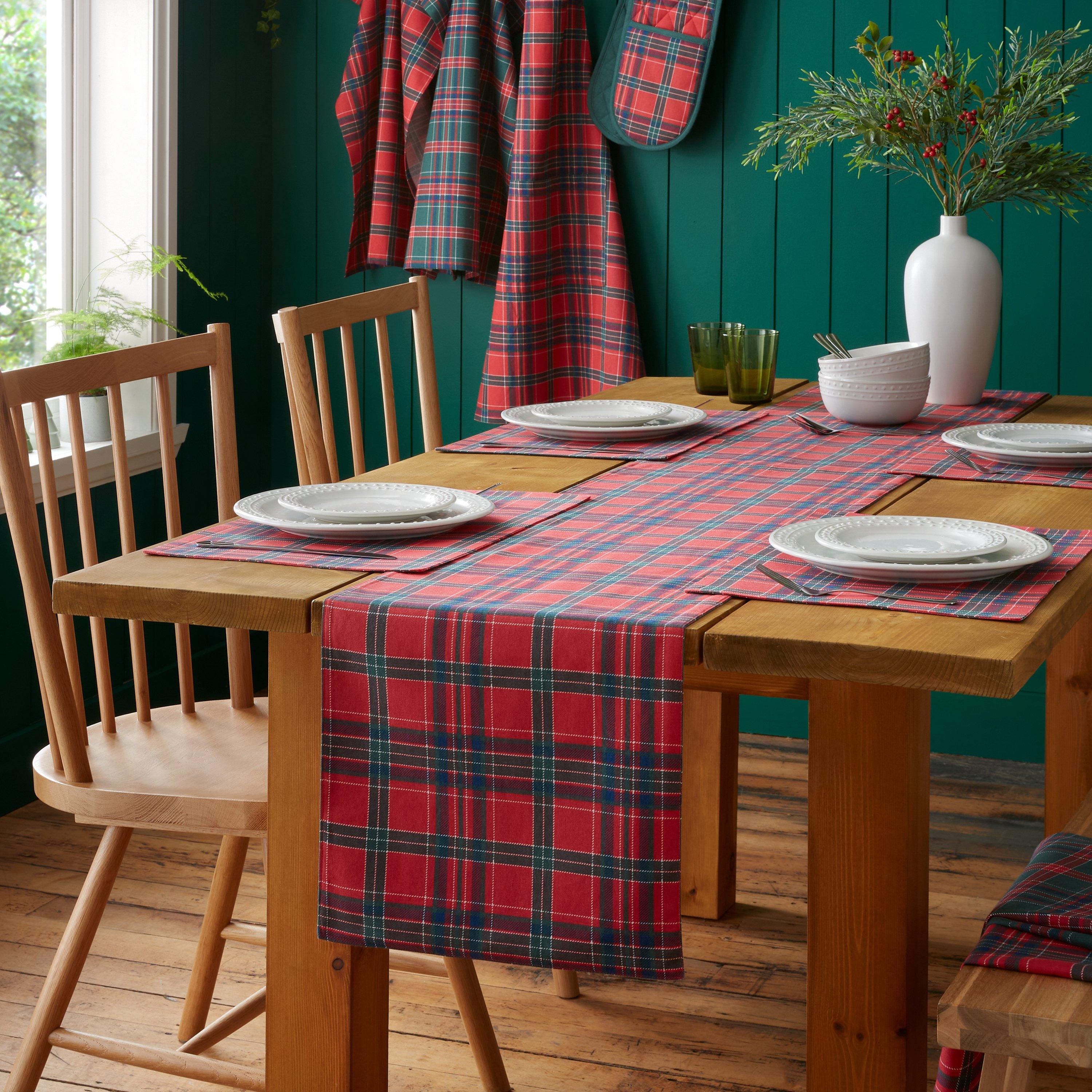 Catherine Lansfield 'Christmas Tartan Check' Cotton Reversible Dining Table Runner in Red - Image 7