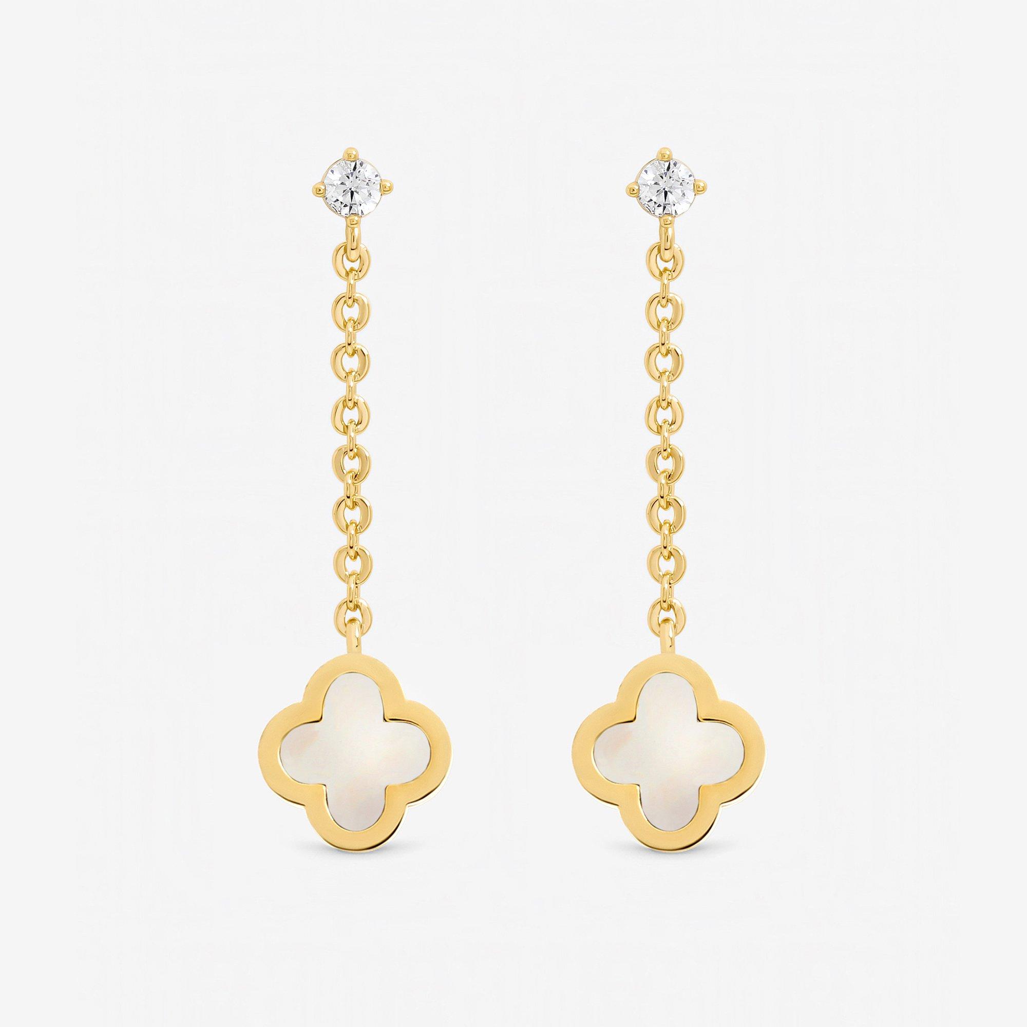 Gold - Jon Richard - Gold Plated Mother of Pearl Clover Drop Earrings