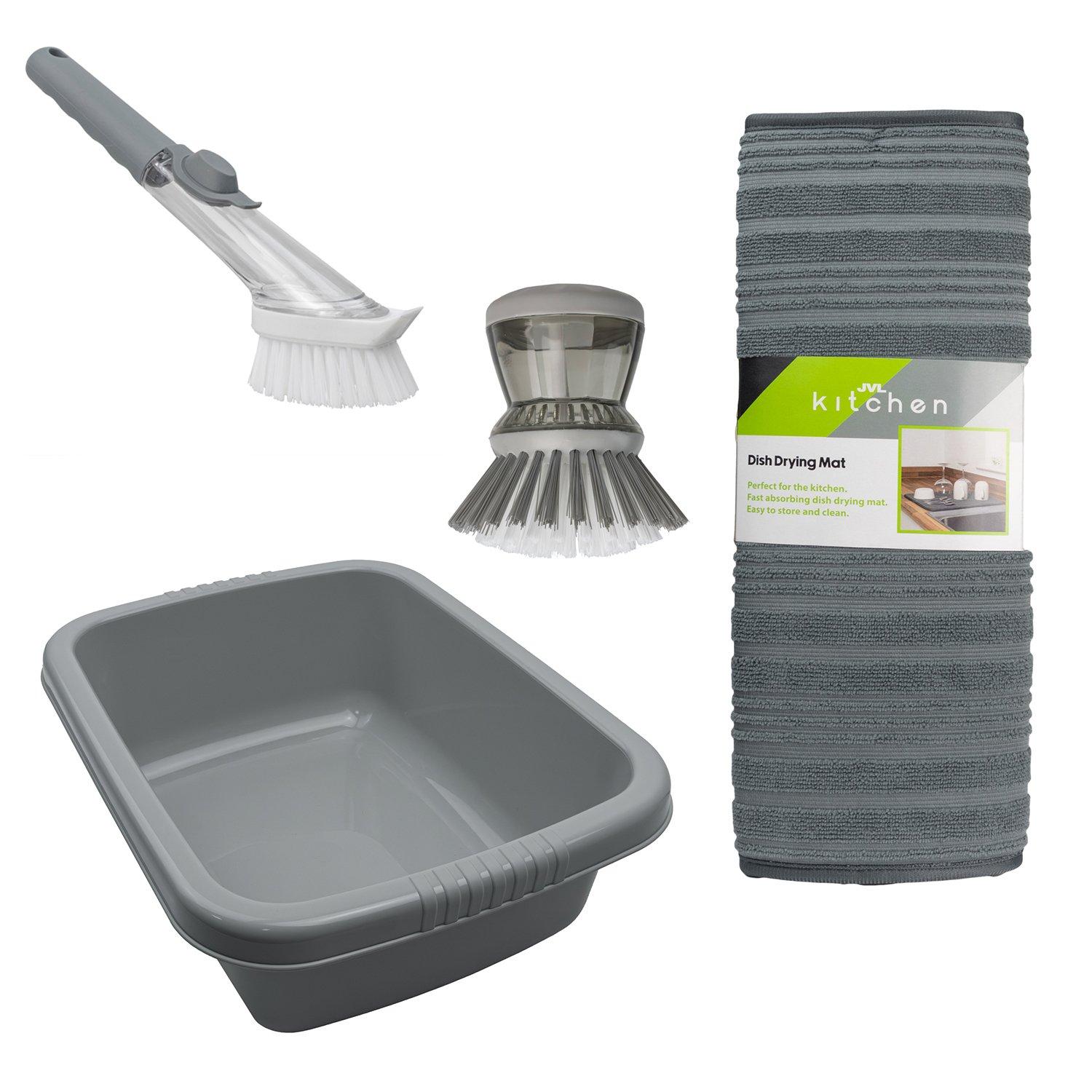 Grey - JVL - JVL Washing Up Bowl Sesha Dish Drying Mat Bundle - 1