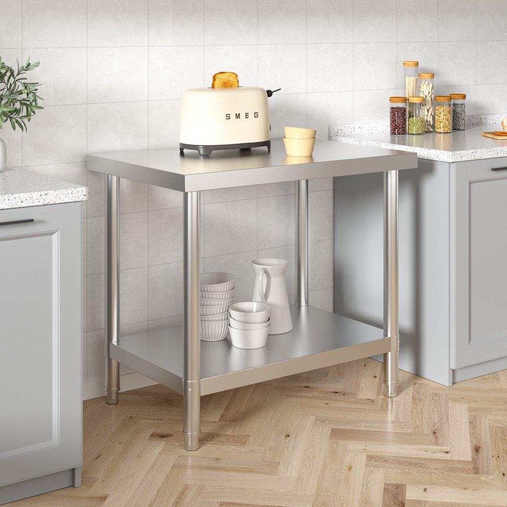 Silver - Breeins - 90cm 2 Tier Kitchen Stainless Steel Table - 1