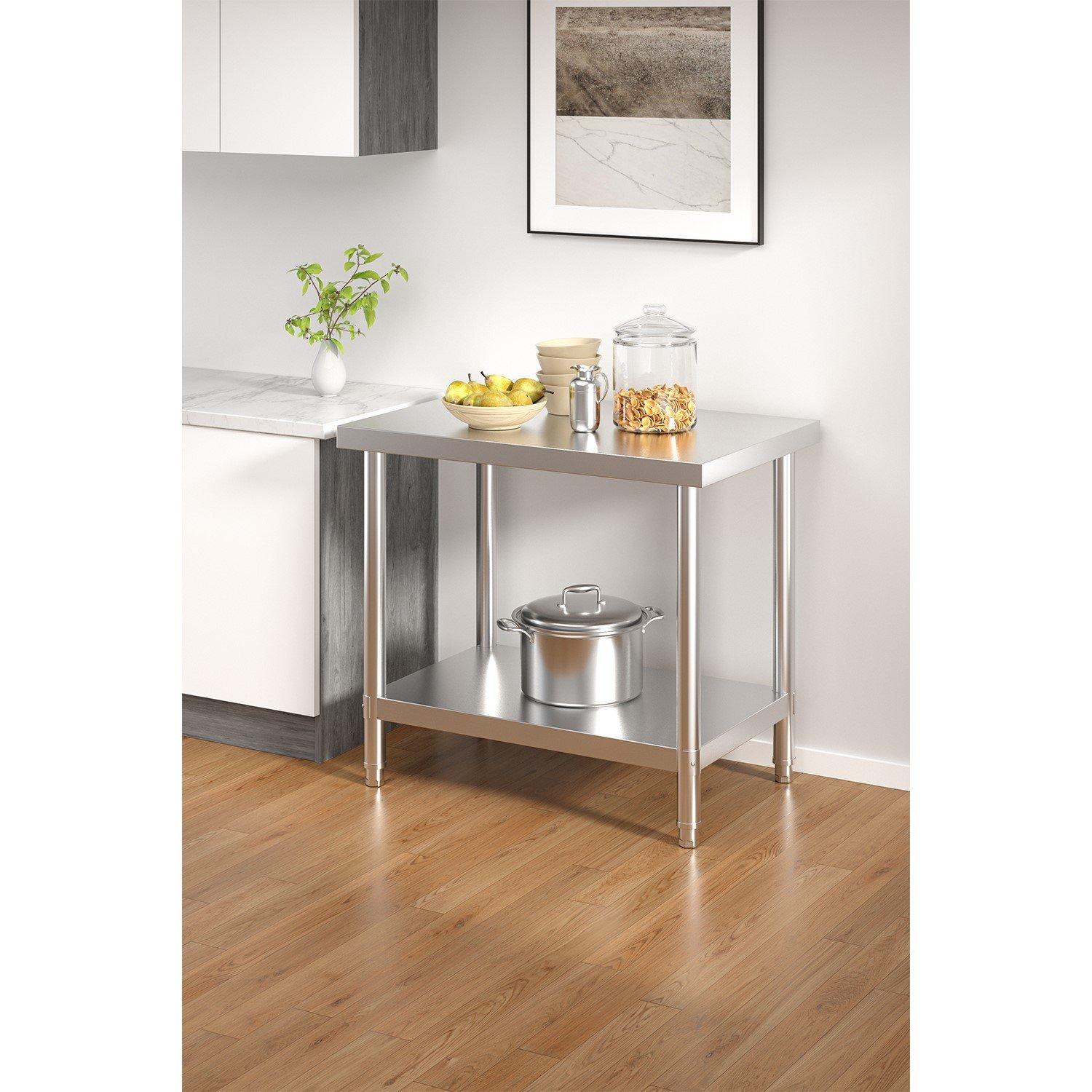Silver - Breeins - 90cm 2 Tier Kitchen Stainless Steel Table - 2