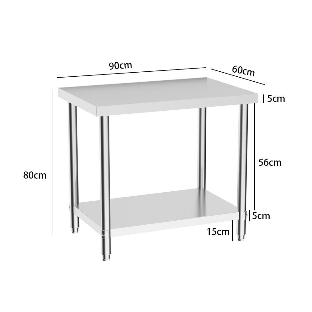 Silver - Breeins - 90cm 2 Tier Kitchen Stainless Steel Table - 6