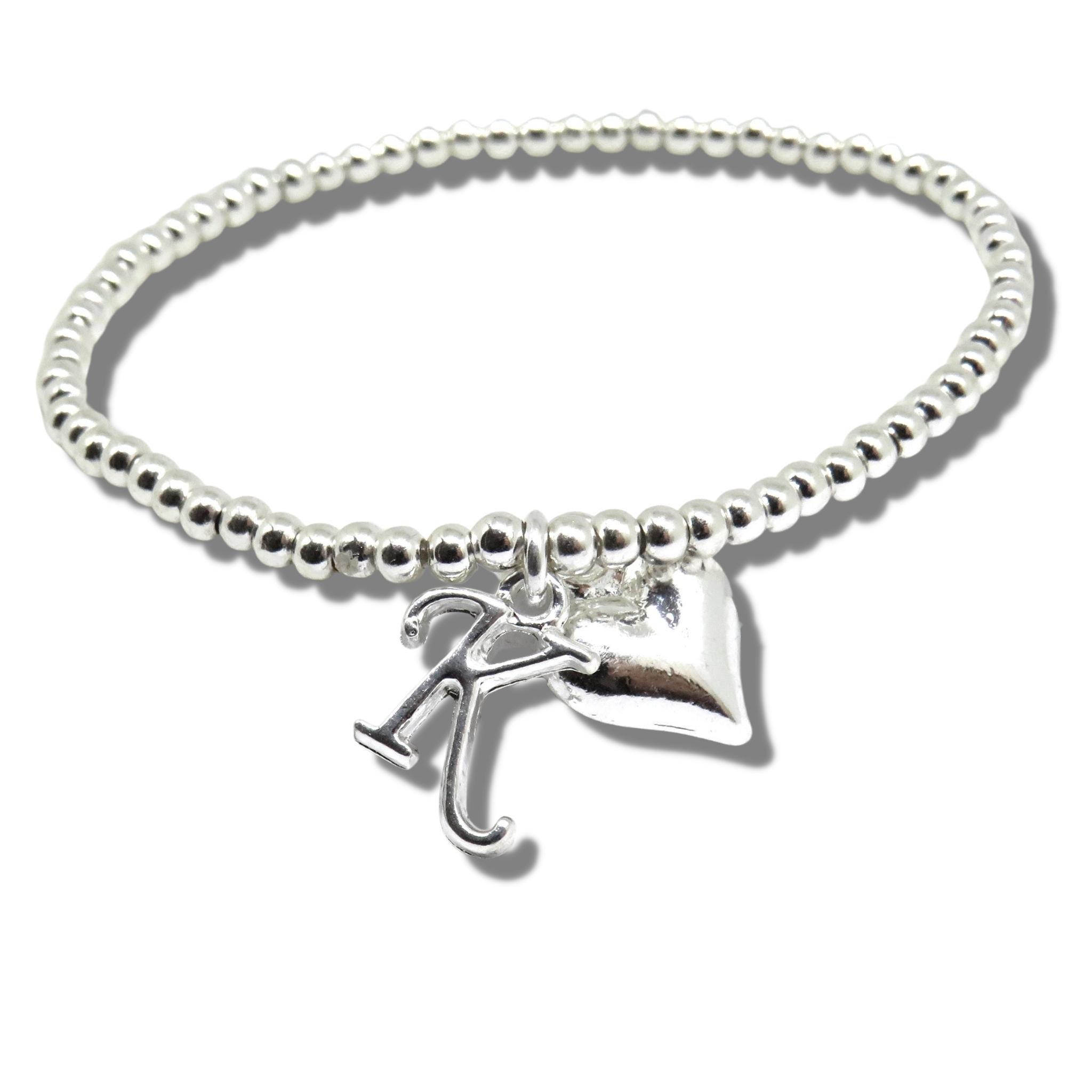 Silver - Aye Do Gifts - Initial & Heart Charm Silver Beaded Bracelet - 1