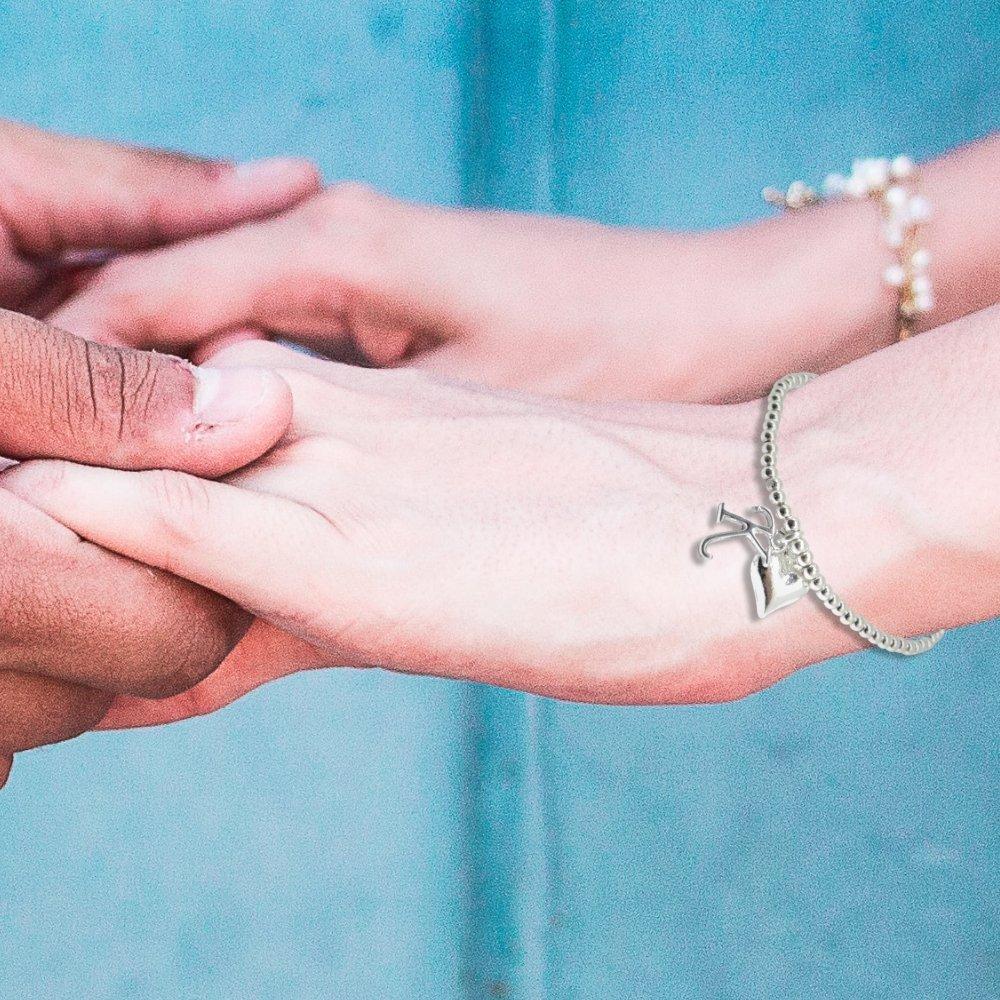 Silver - Aye Do Gifts - Initial & Heart Charm Silver Beaded Bracelet - 2