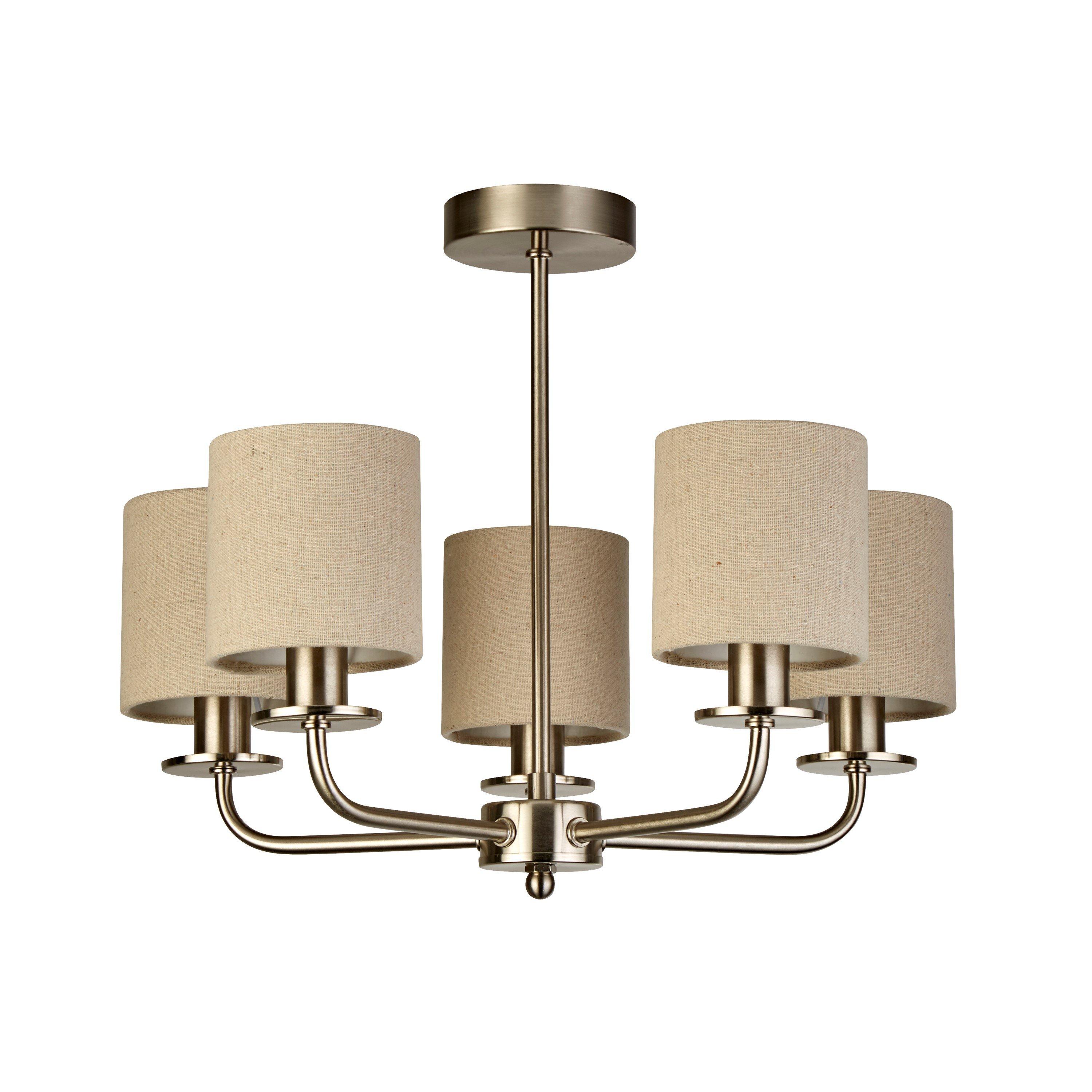 Satin Silver - Lighting Collection - 5lt Satin Silver Ceiling With Linen Shades - 3