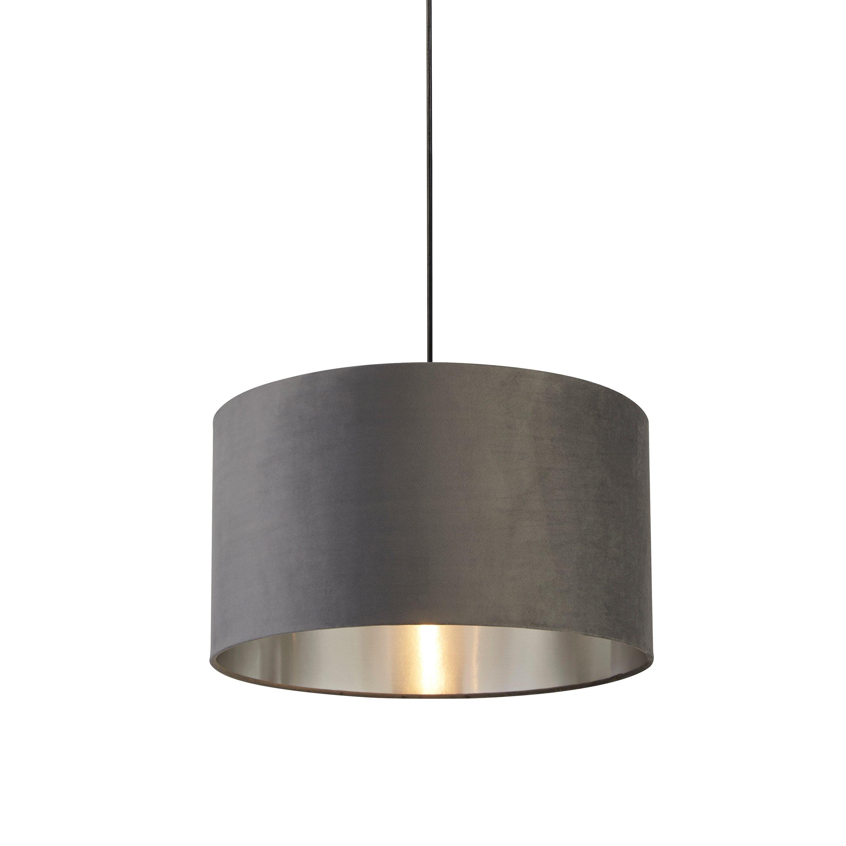 Grey - Lighting Collection - DARK GREY VELVET DRUM SHADE & SILVER INNER (D50cm) - 2
