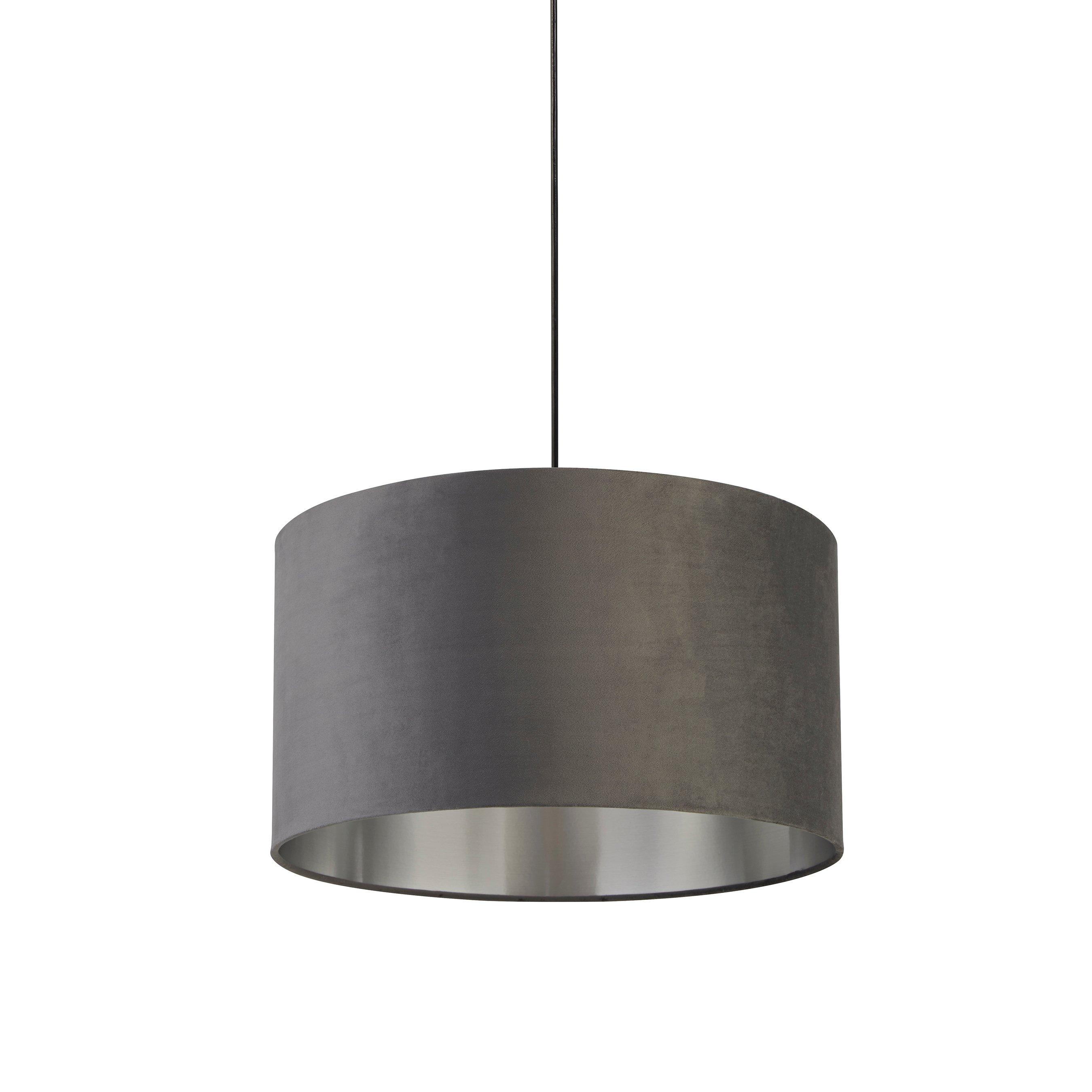 Grey - Lighting Collection - DARK GREY VELVET DRUM SHADE & SILVER INNER (D50cm) - 3