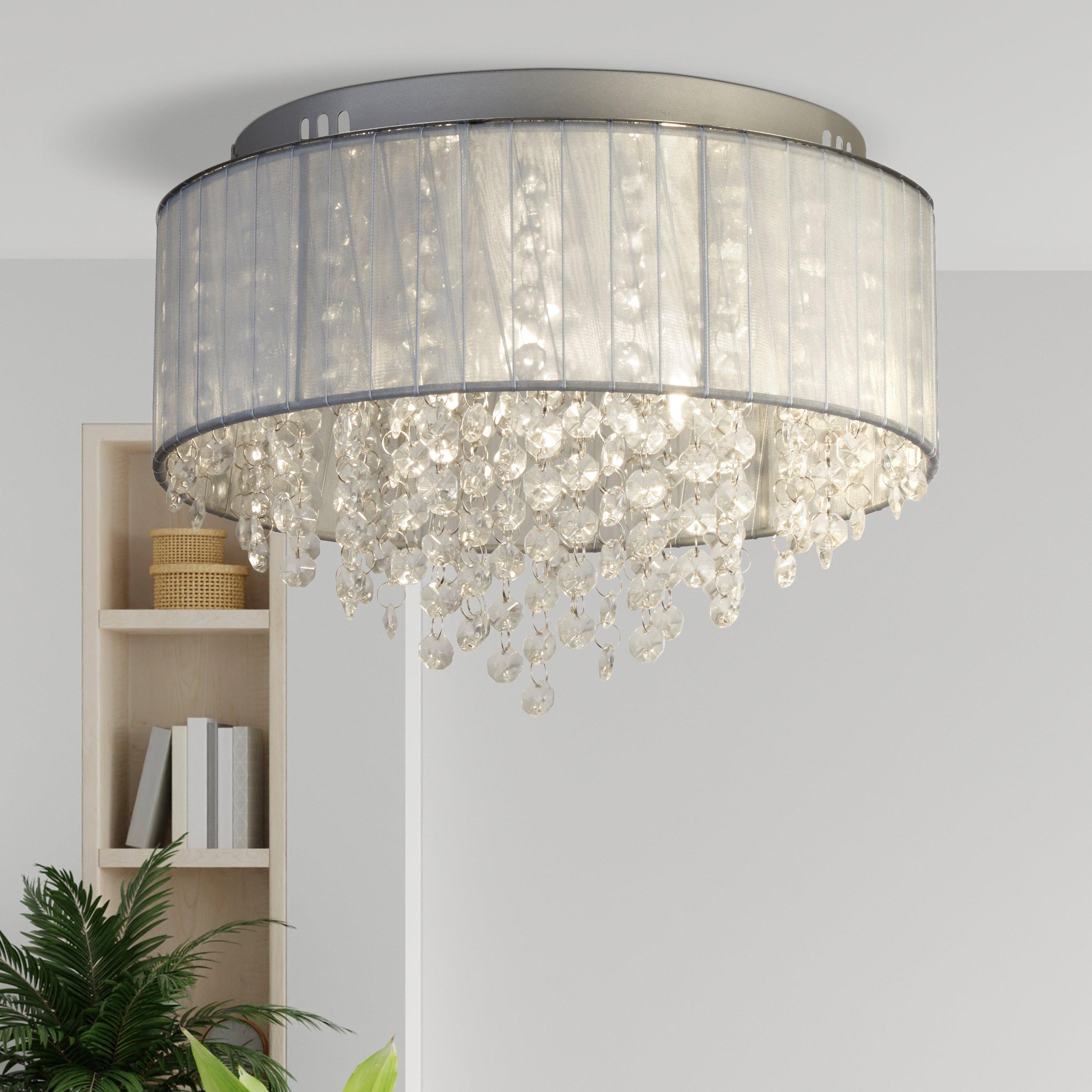 Lighting Collection  3Lt Ceiling Flush - Wrapped Chiffon Shade & Glass - Chrome
