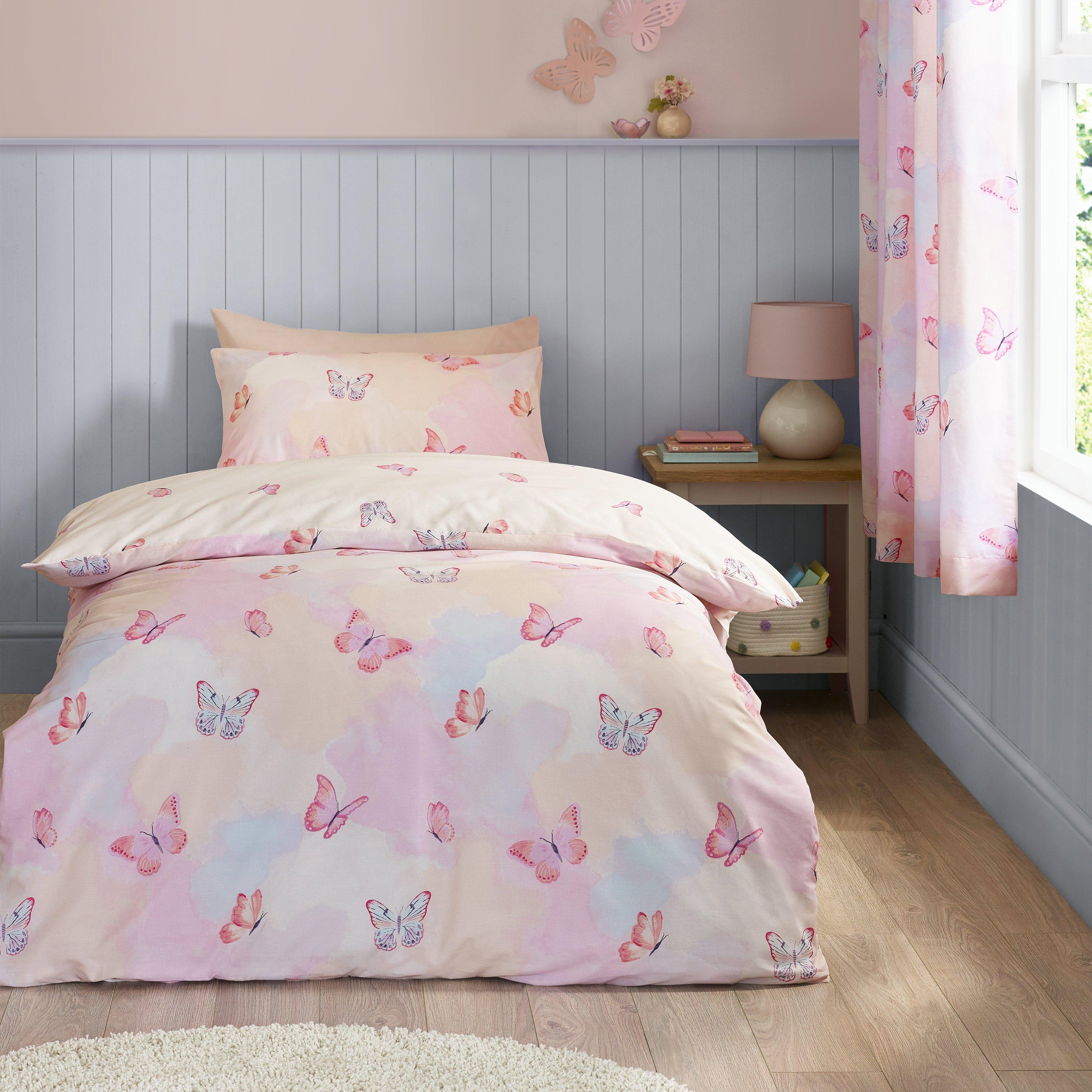 Pink - Catherine Lansfield - Ombre Butterflies Reversible Duvet Cover Set - 1
