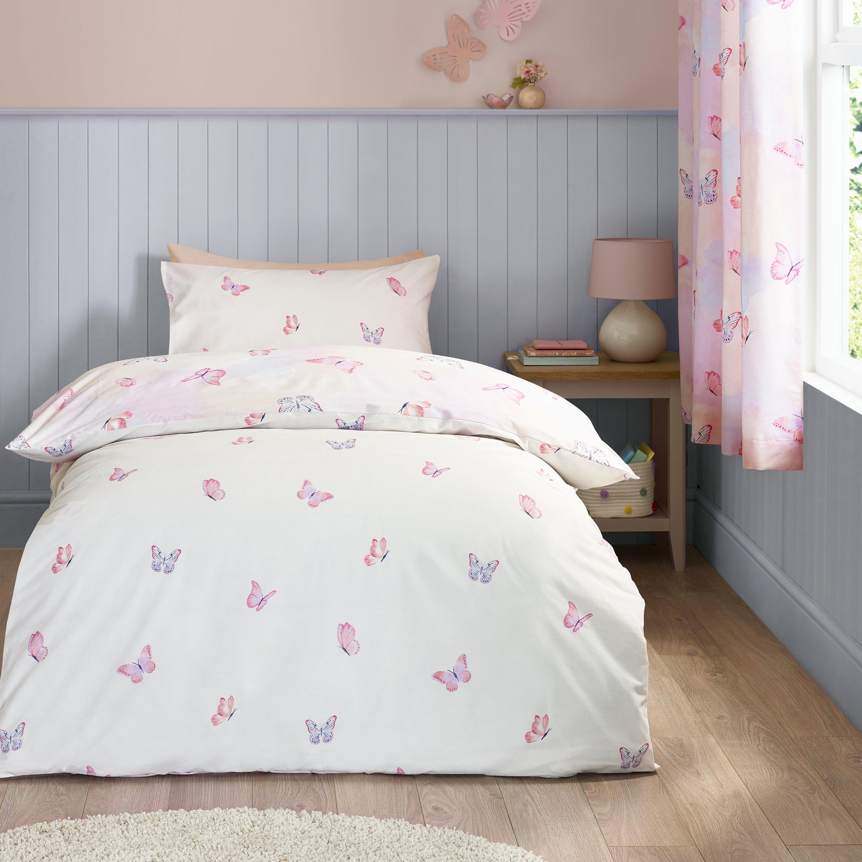 Pink - Catherine Lansfield - Ombre Butterflies Reversible Duvet Cover Set - 2