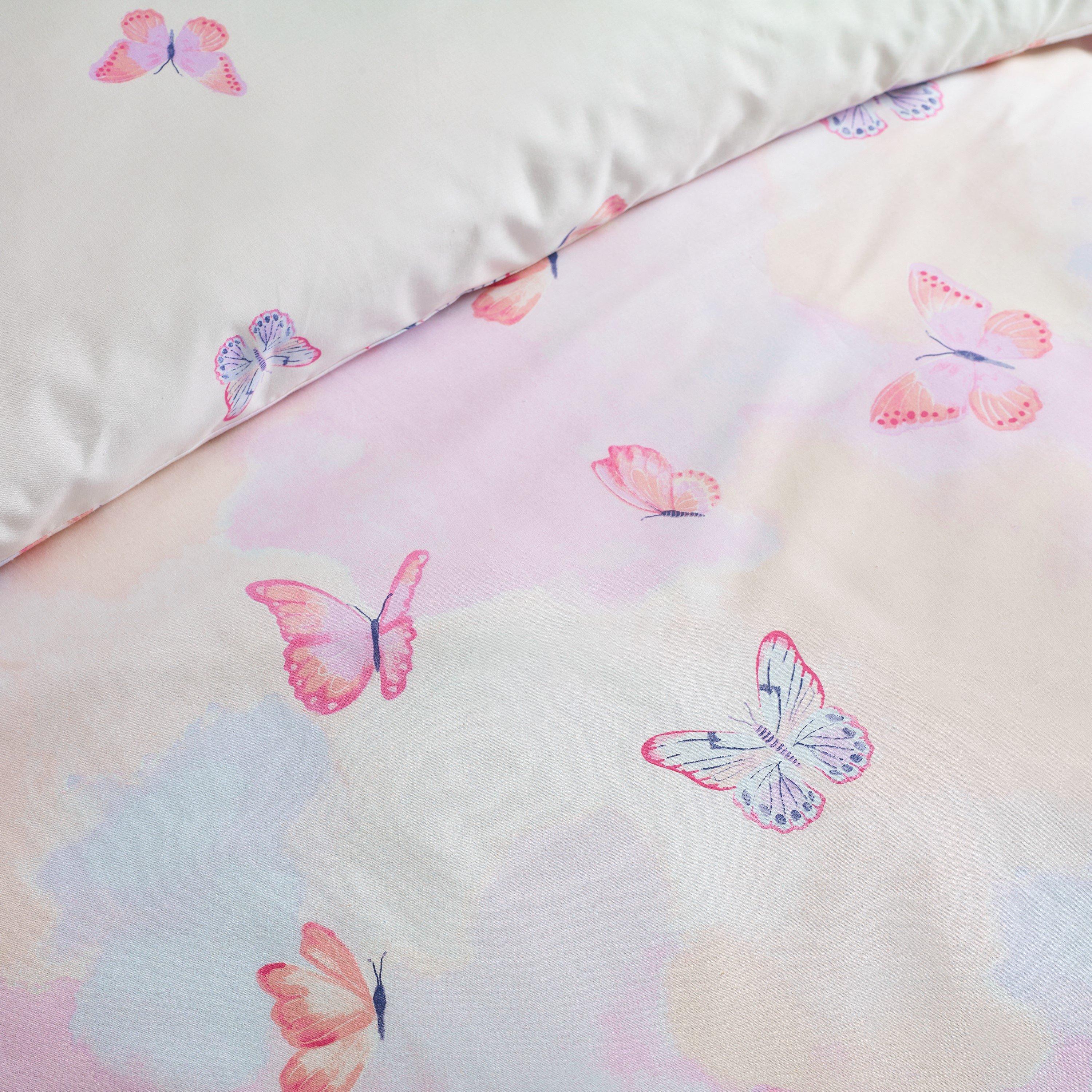 Pink - Catherine Lansfield - Ombre Butterflies Reversible Duvet Cover Set - 4