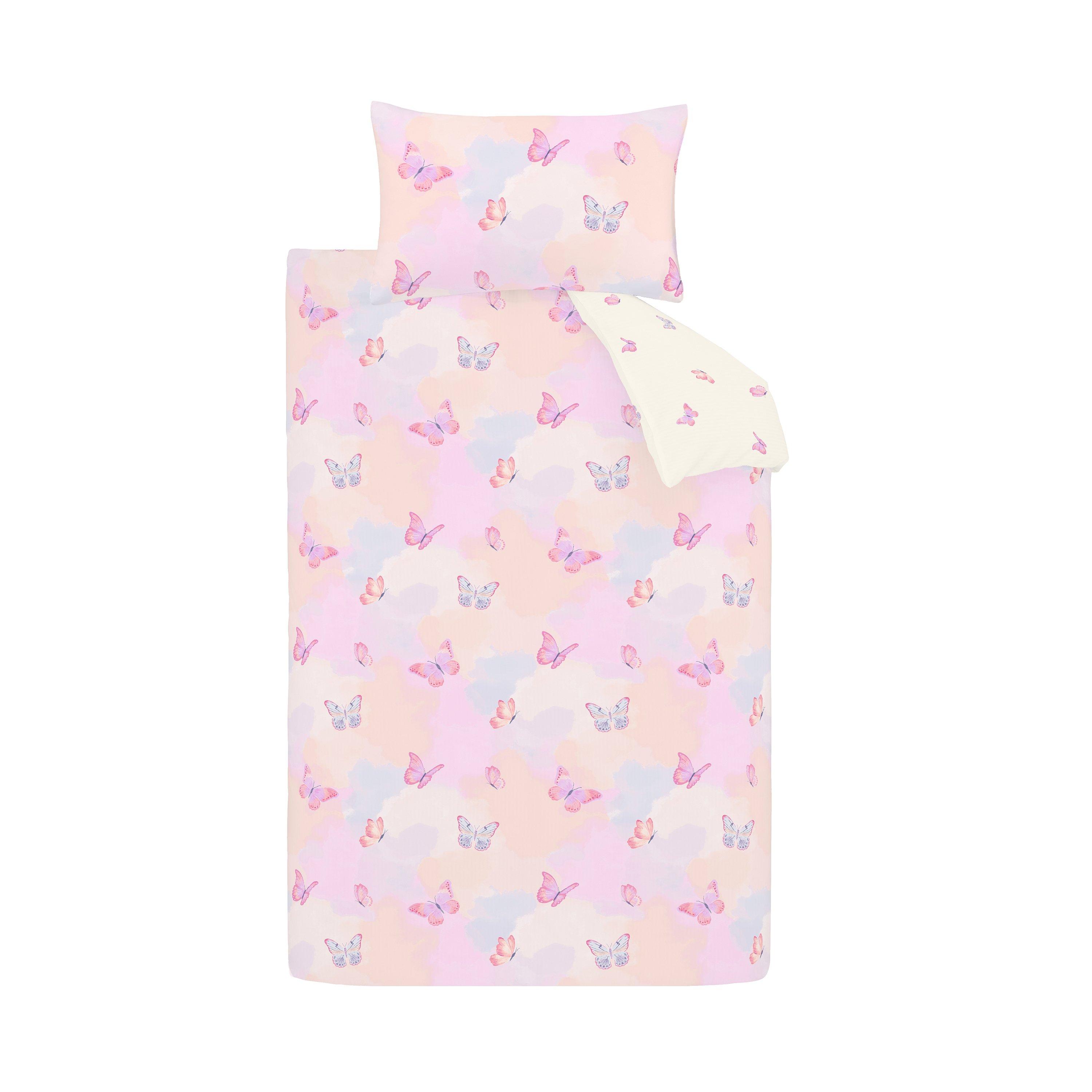 Pink - Catherine Lansfield - Ombre Butterflies Reversible Duvet Cover Set - 5