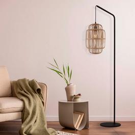 Lighting Collection Black Floor Lamp With Bamboo Frame Shade