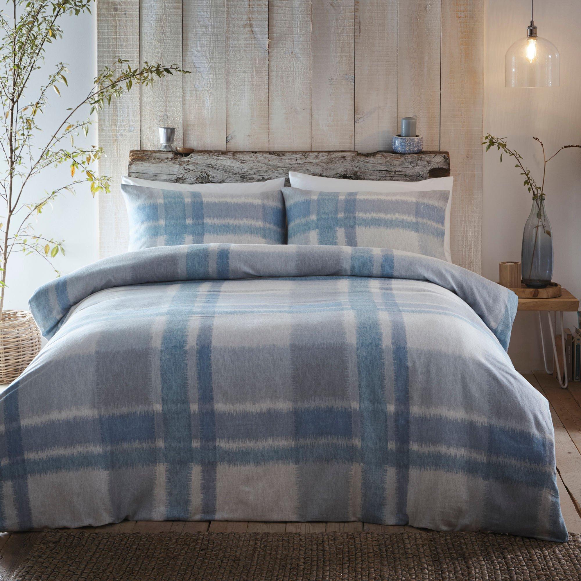 Blue - Appletree - Verbier Check Brushed Cotton Duvet Cover - Blue - 1