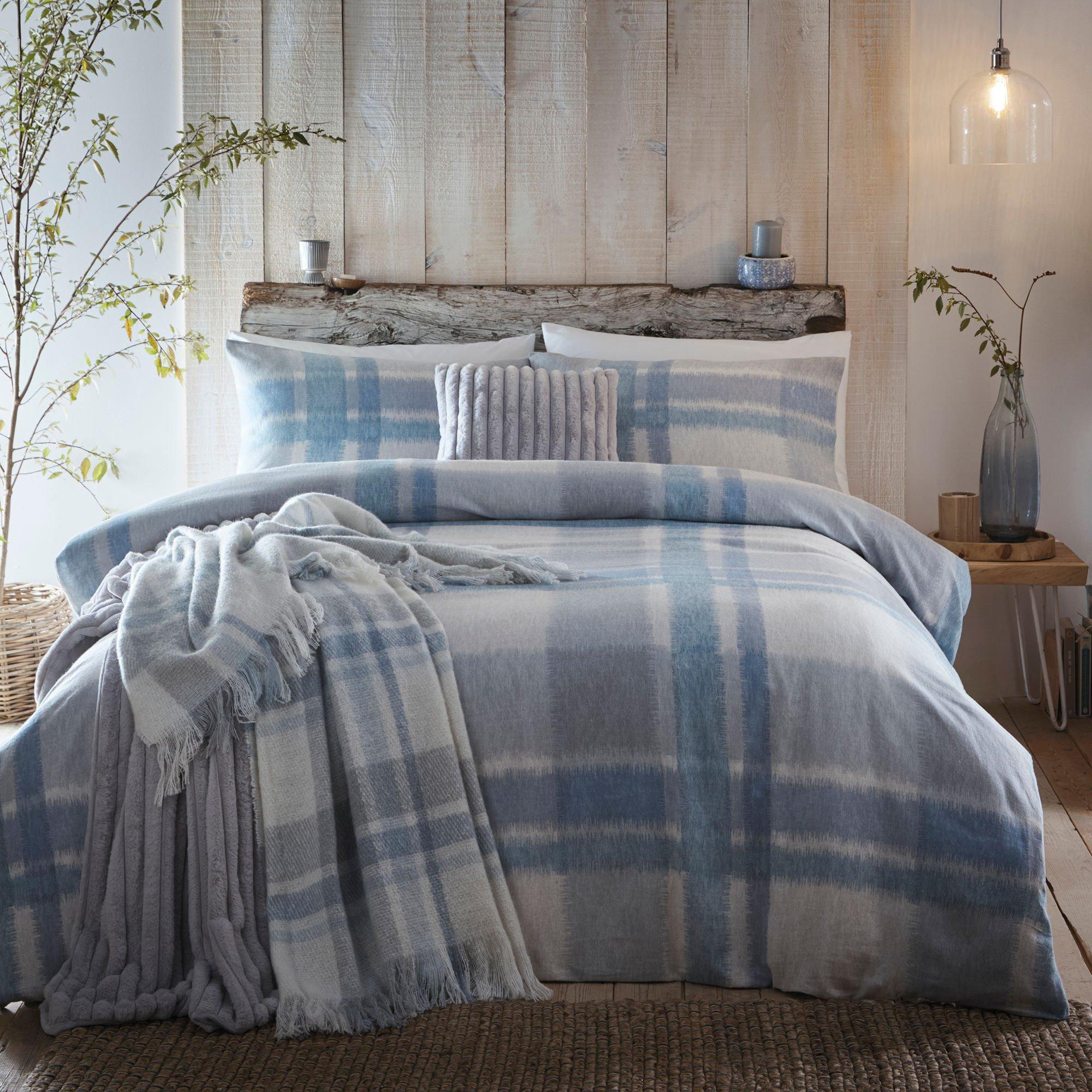 Blue - Appletree - Verbier Check Brushed Cotton Duvet Cover - Blue - 4