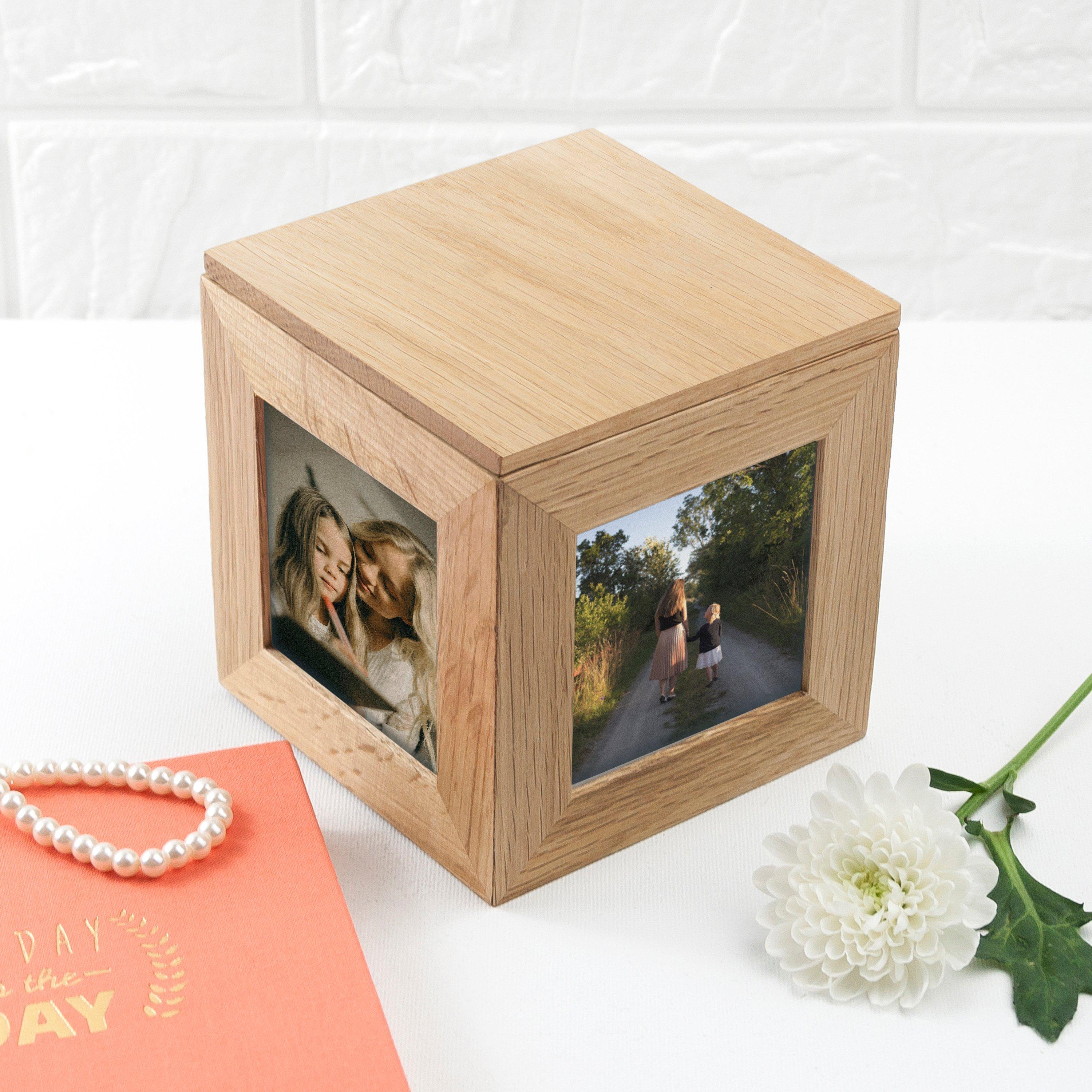 Treat Republic Oak Photo Cube Keepsake Box