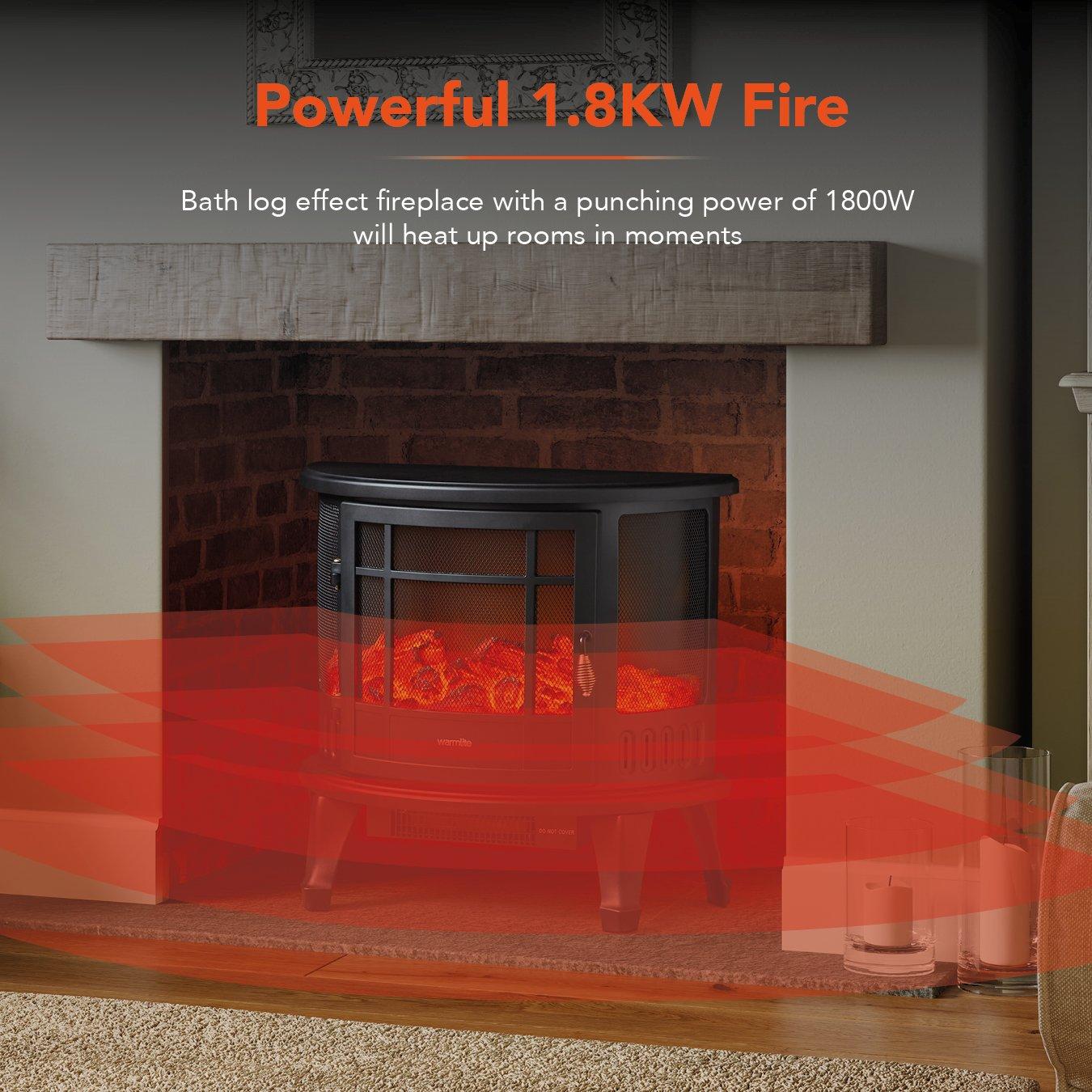 Black - Warmlite - 1.8KW Bath Log Effect Stove Fire Black - 3