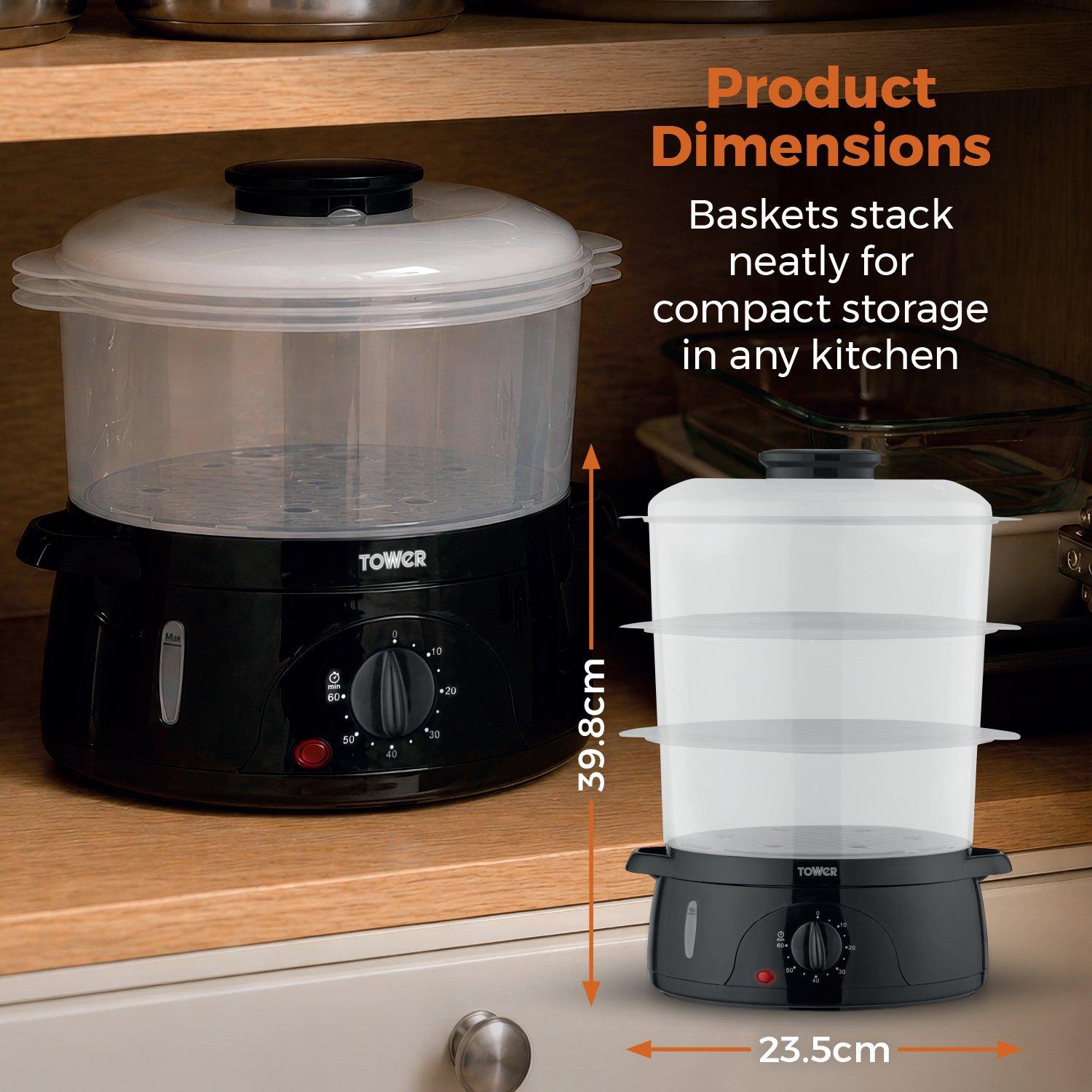 Black - Tower - Tower 9L Three-Tier Food Steamer with BPA-Free - 6
