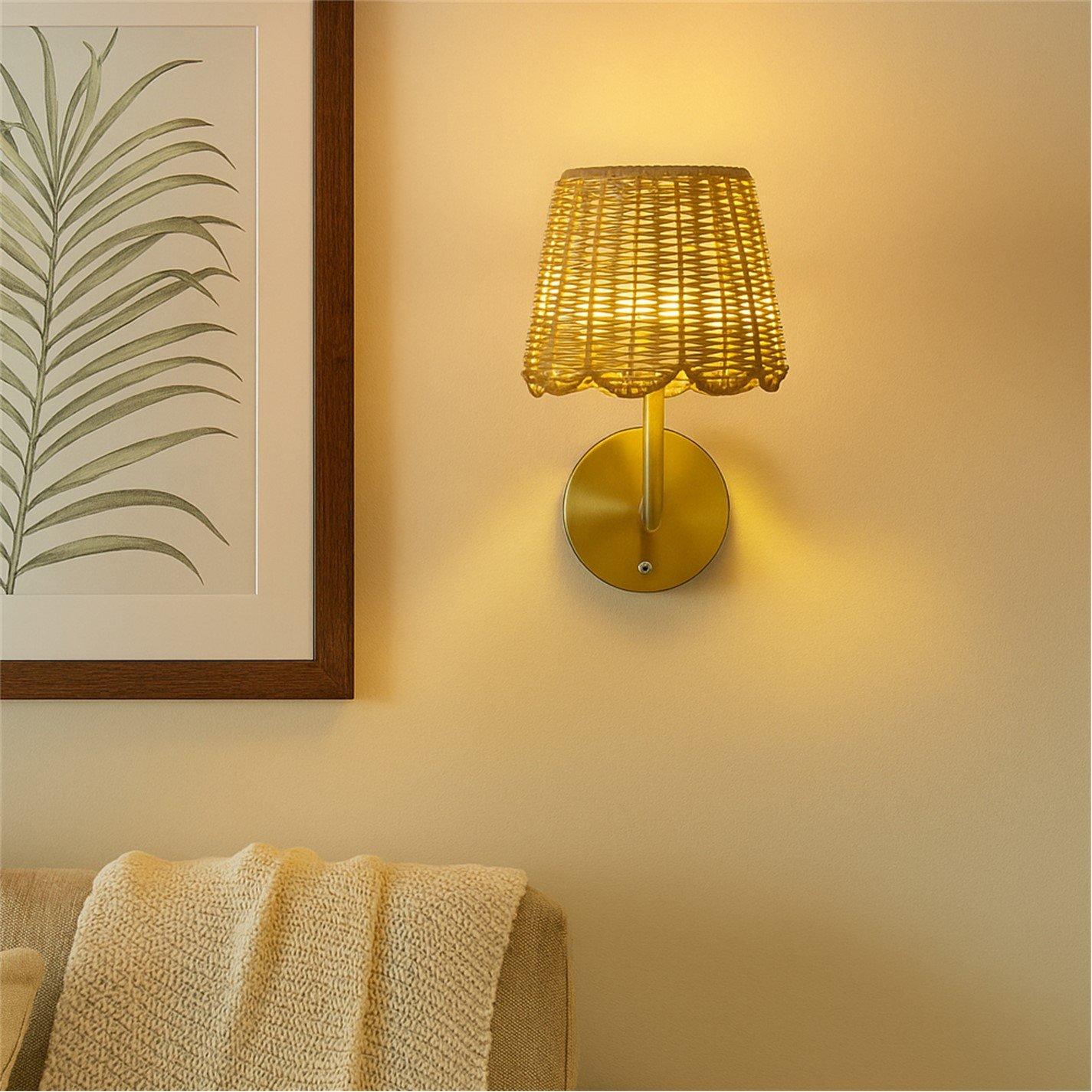 Gold - Lighting Collection - Rechargeable Wall Light with Scallop Shade - 1