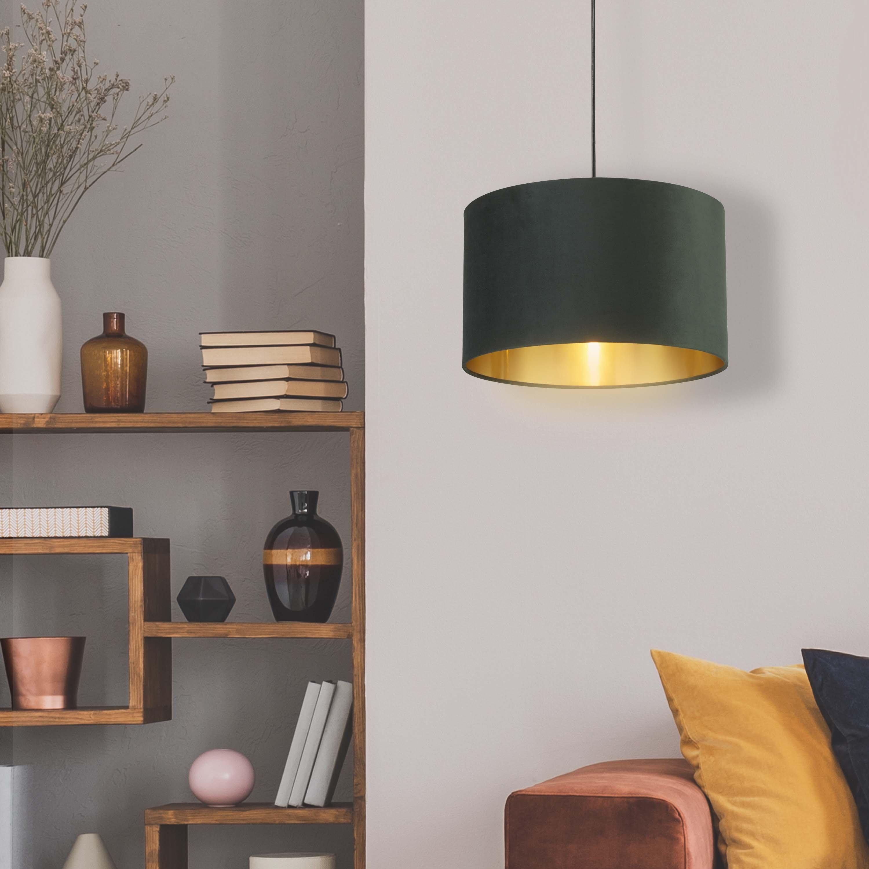 Green - Lighting Collection - GREEN VELVET DRUM SHADE & GOLD INNER (D40cm) - 1