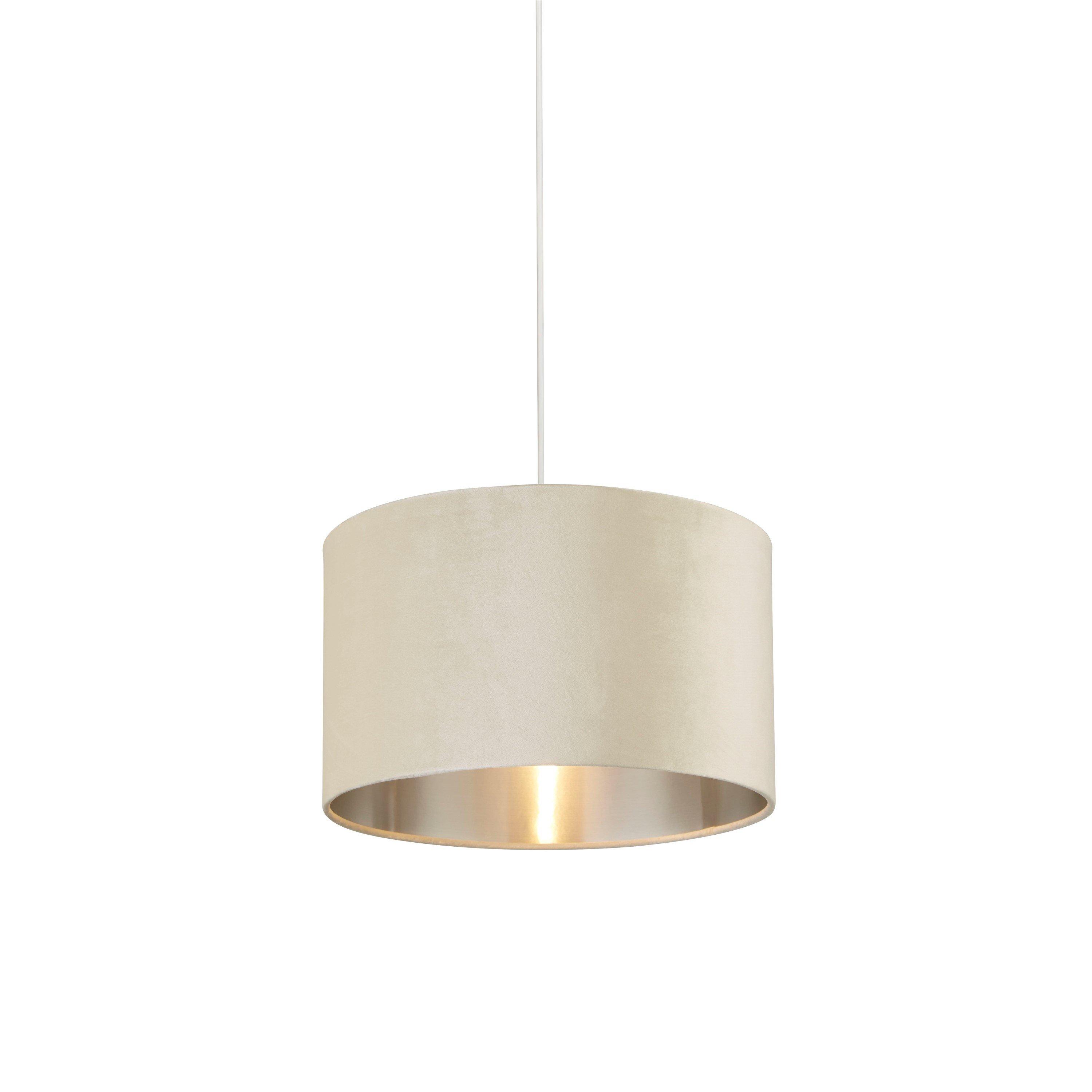 Cream - Lighting Collection - CREAM VELVET DRUM SHADE & SILVER INNER (D30cm) - 1