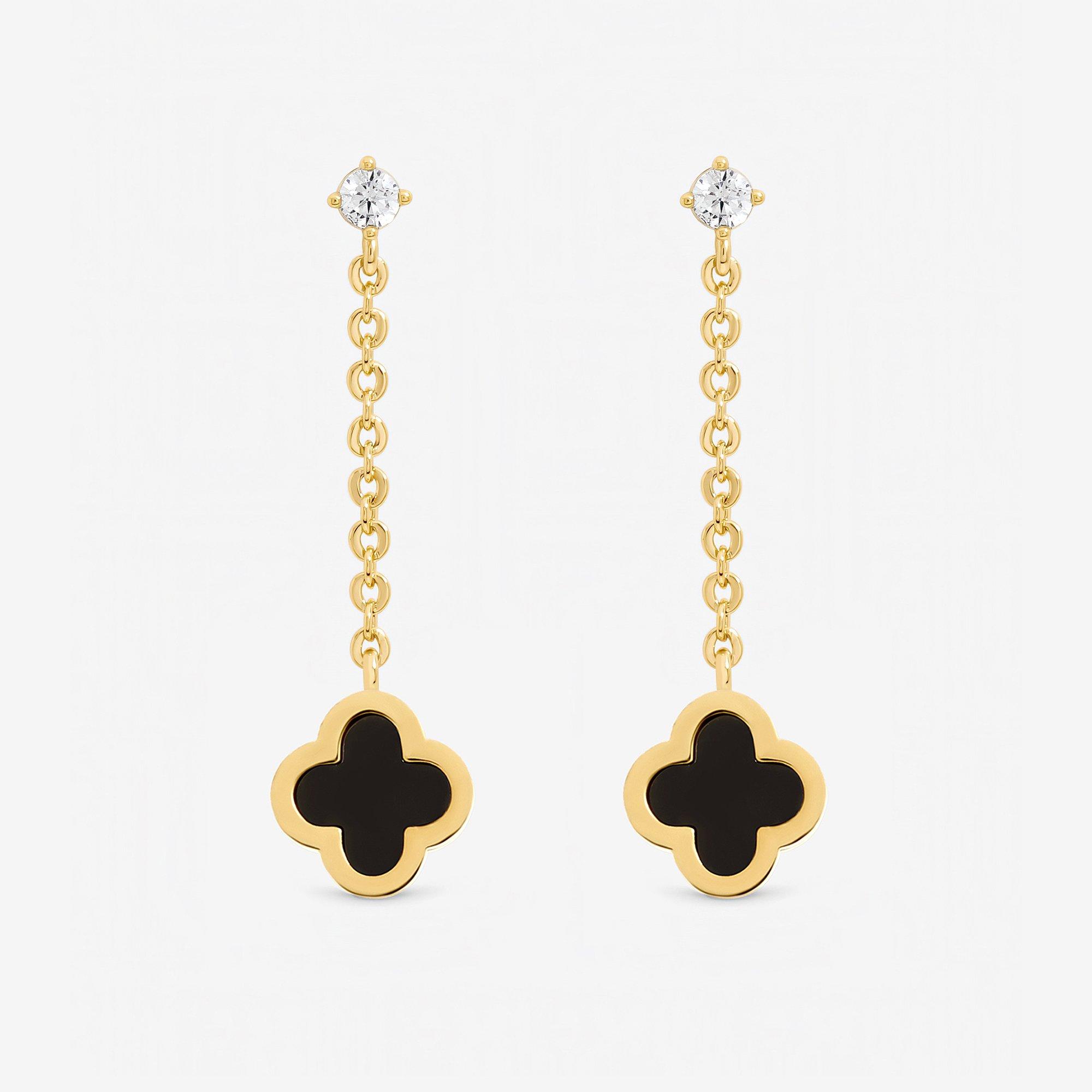 Gold - Jon Richard - Gold Plated and Jet Clover Chain Drop Earrings