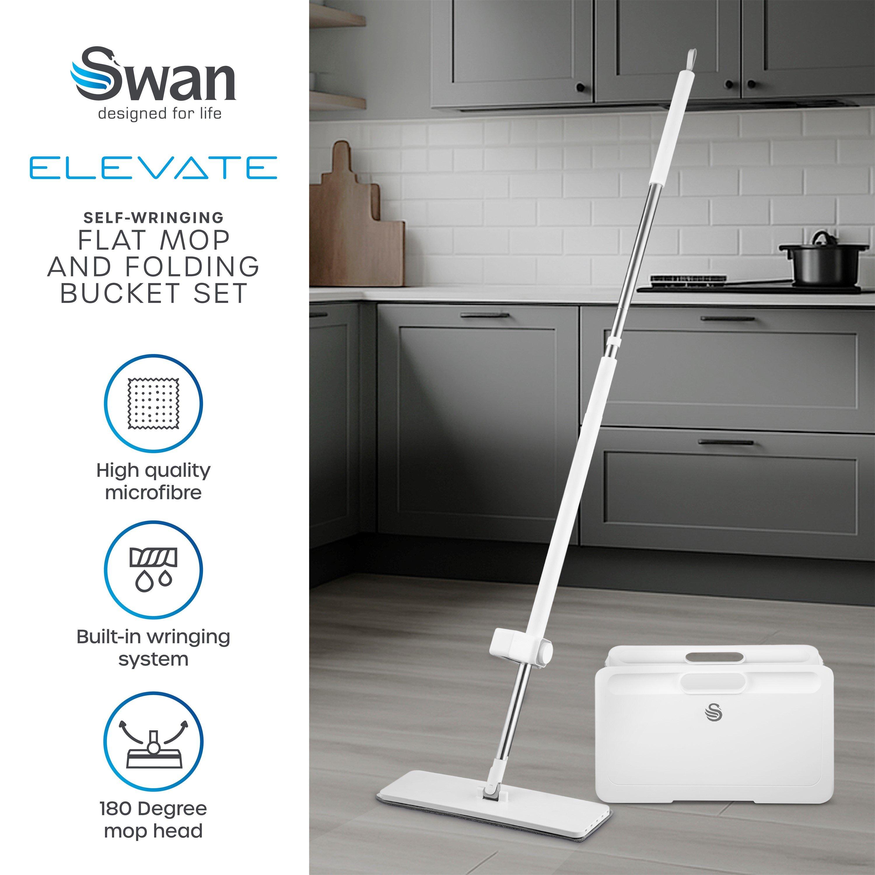 White - Swan - Swan Elevate Self-Wringing Flat Mop and Folding Bu - 2
