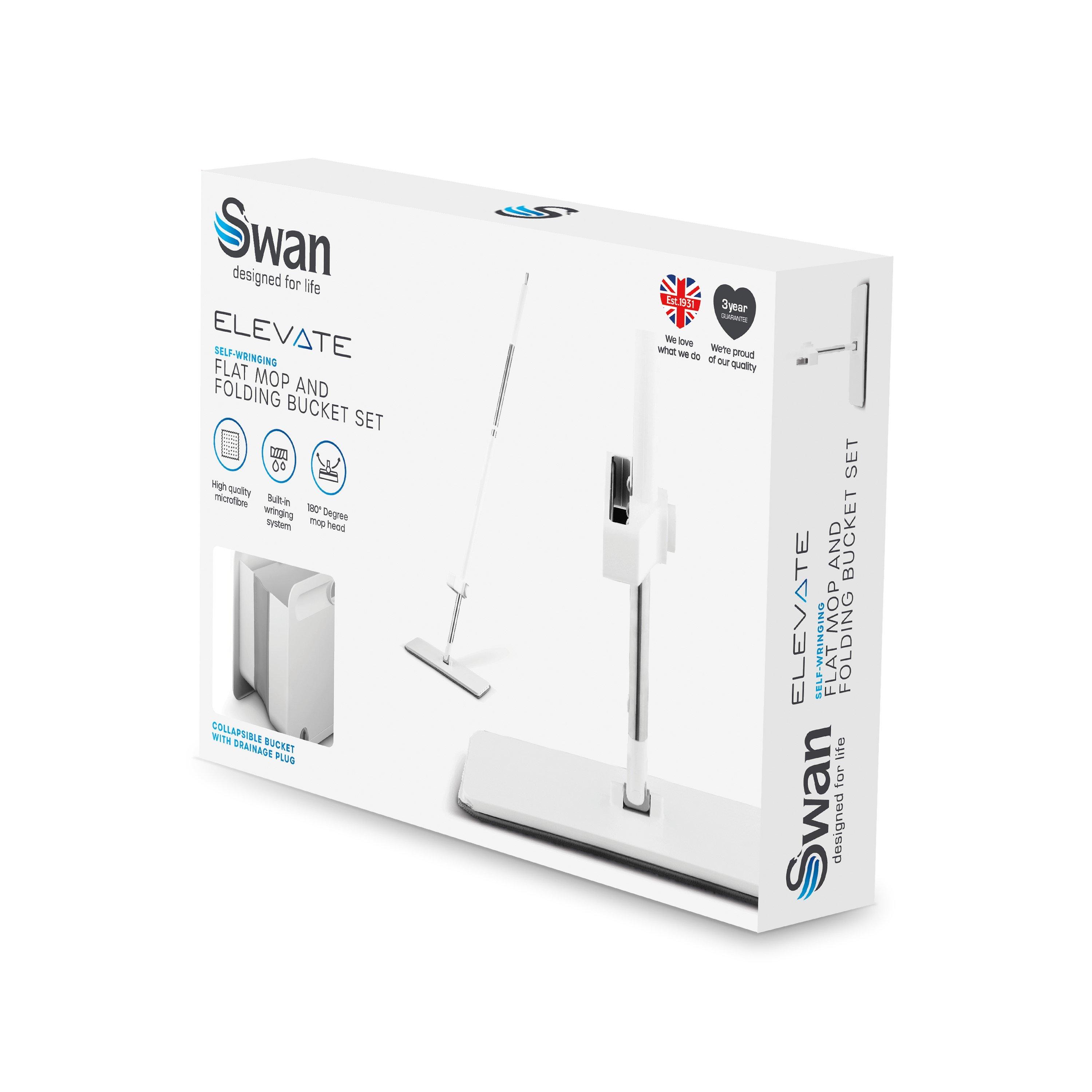 White - Swan - Swan Elevate Self-Wringing Flat Mop and Folding Bu - 9