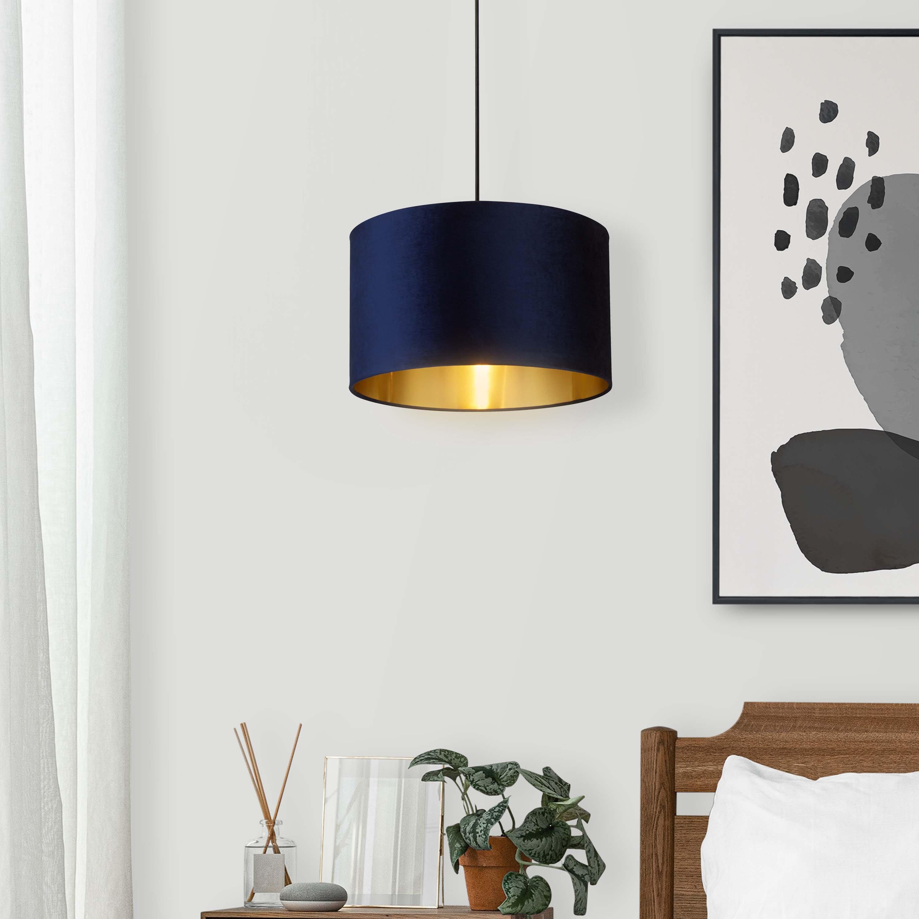 Navy - Lighting Collection - NAVY VELVET DRUM SHADE & GOLD INNER (D40cm) - 1