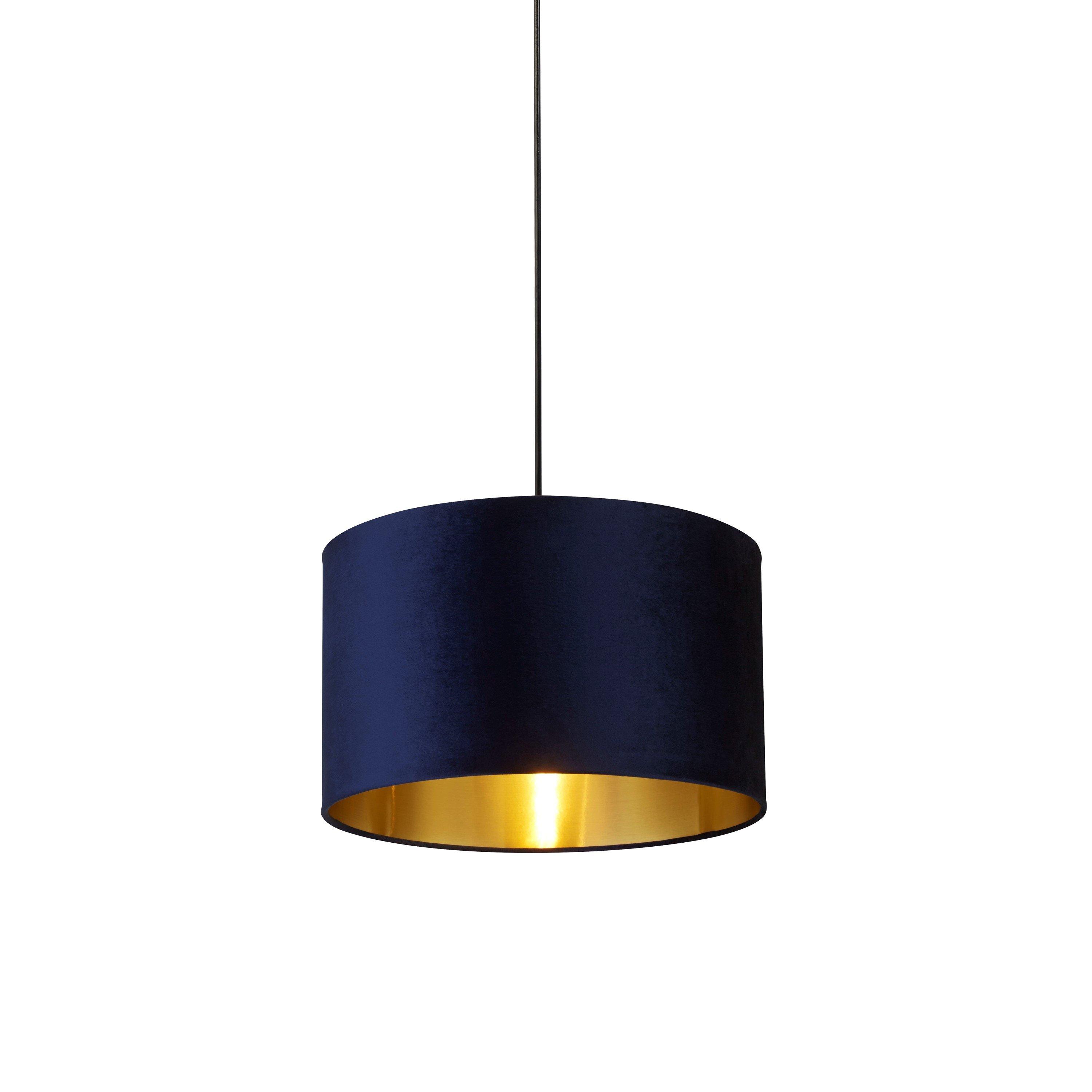 Navy - Lighting Collection - NAVY VELVET DRUM SHADE & GOLD INNER (D40cm) - 2